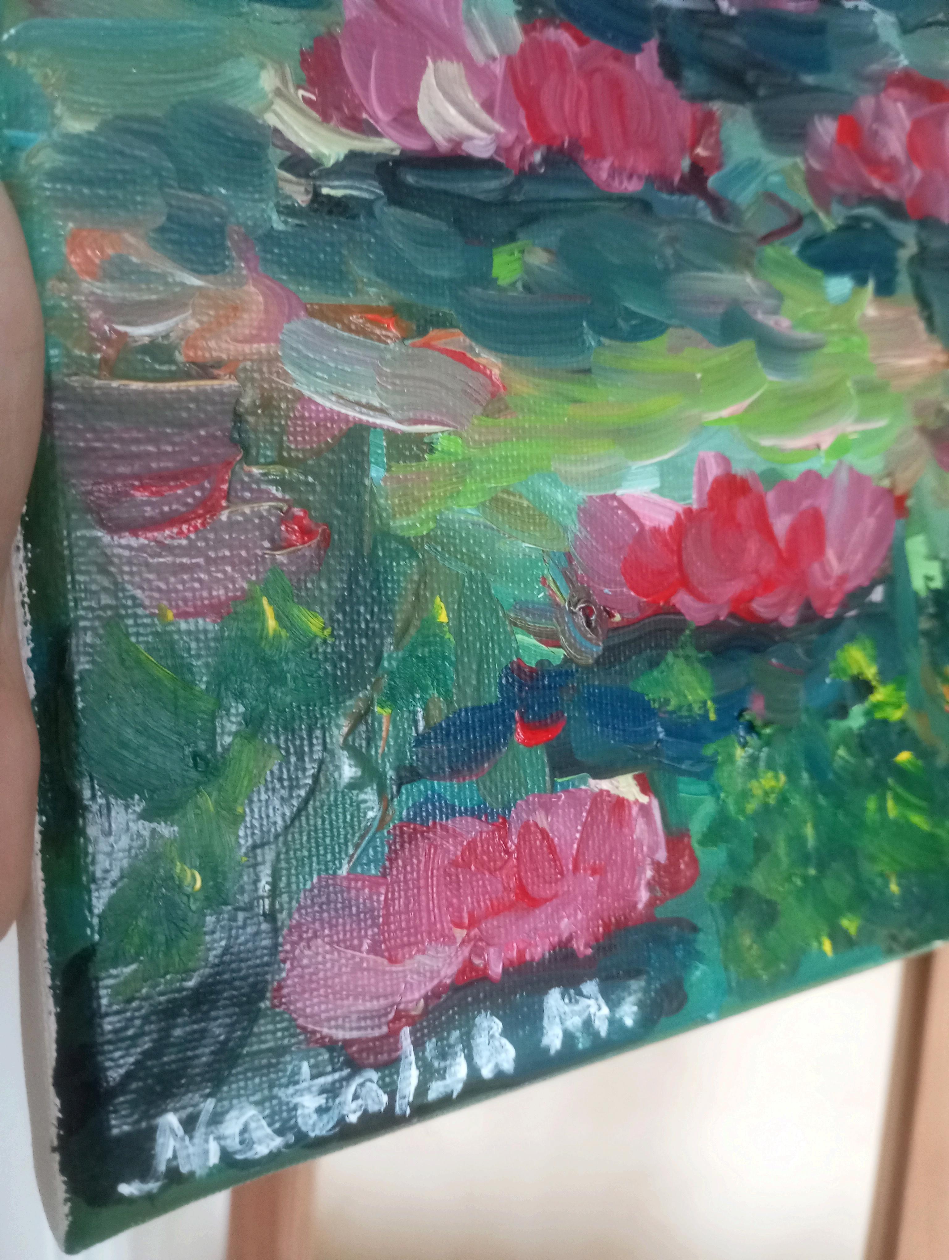 Zeitgenössisches impressionistisches Ölgemälde von Seerosen auf Leinwand – Painting von Natalya Mougenot 