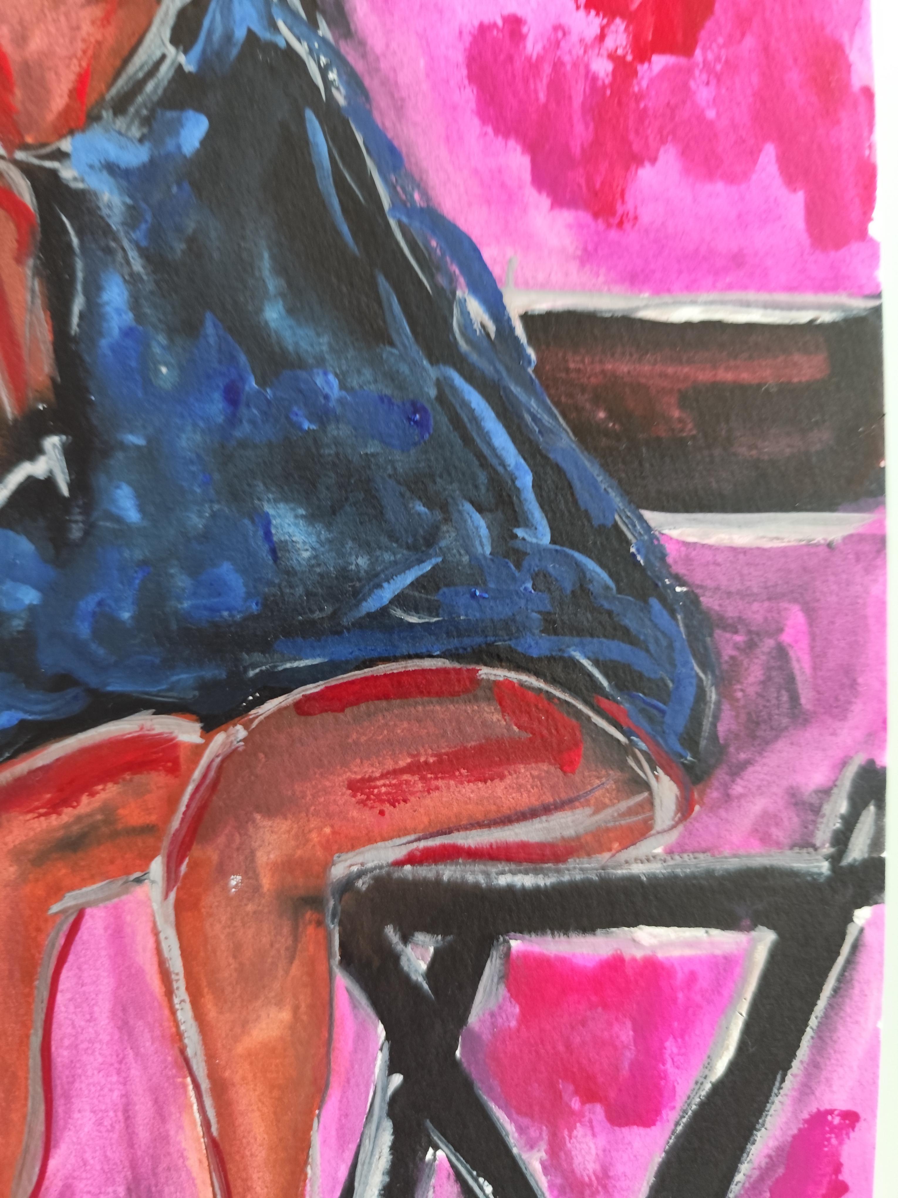 Pintura figurativa de mujer en acuarela sobre papel 