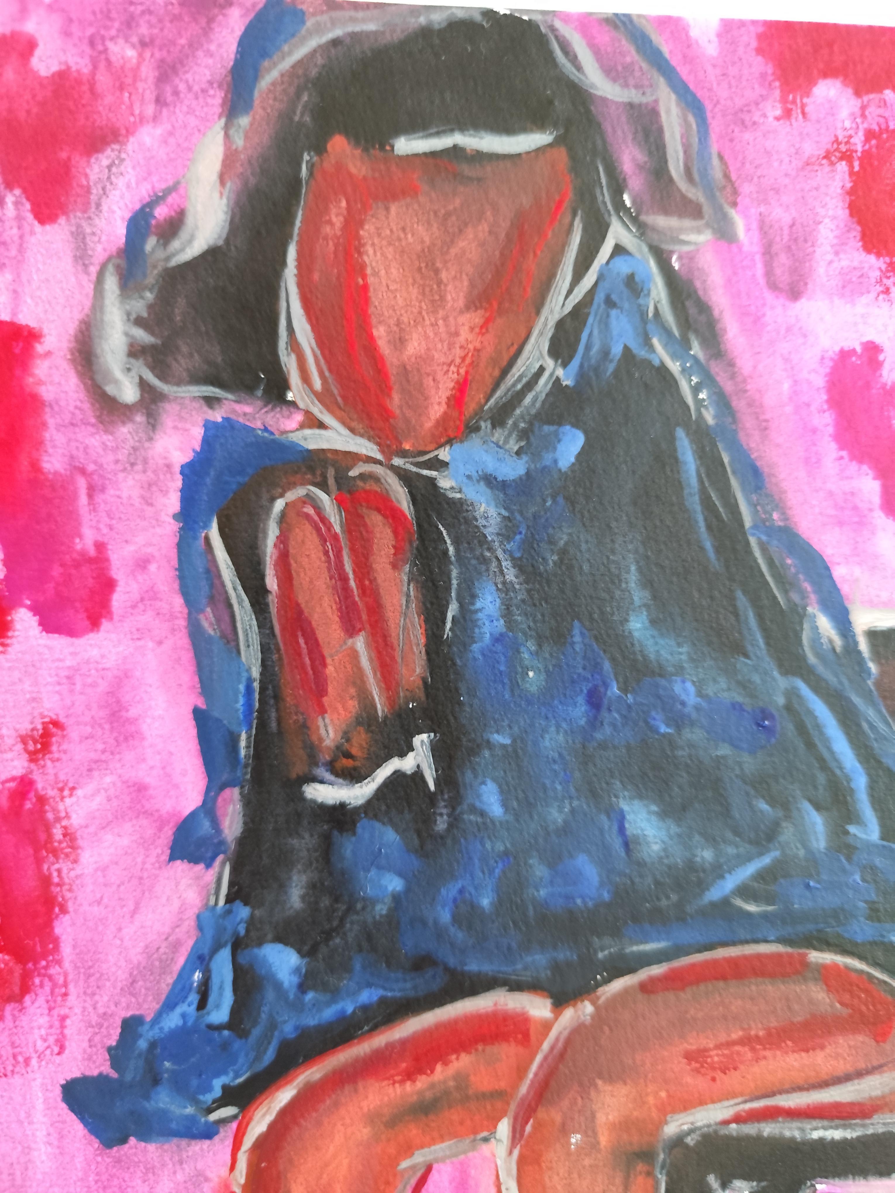 Pintura figurativa de mujer en acuarela sobre papel 
