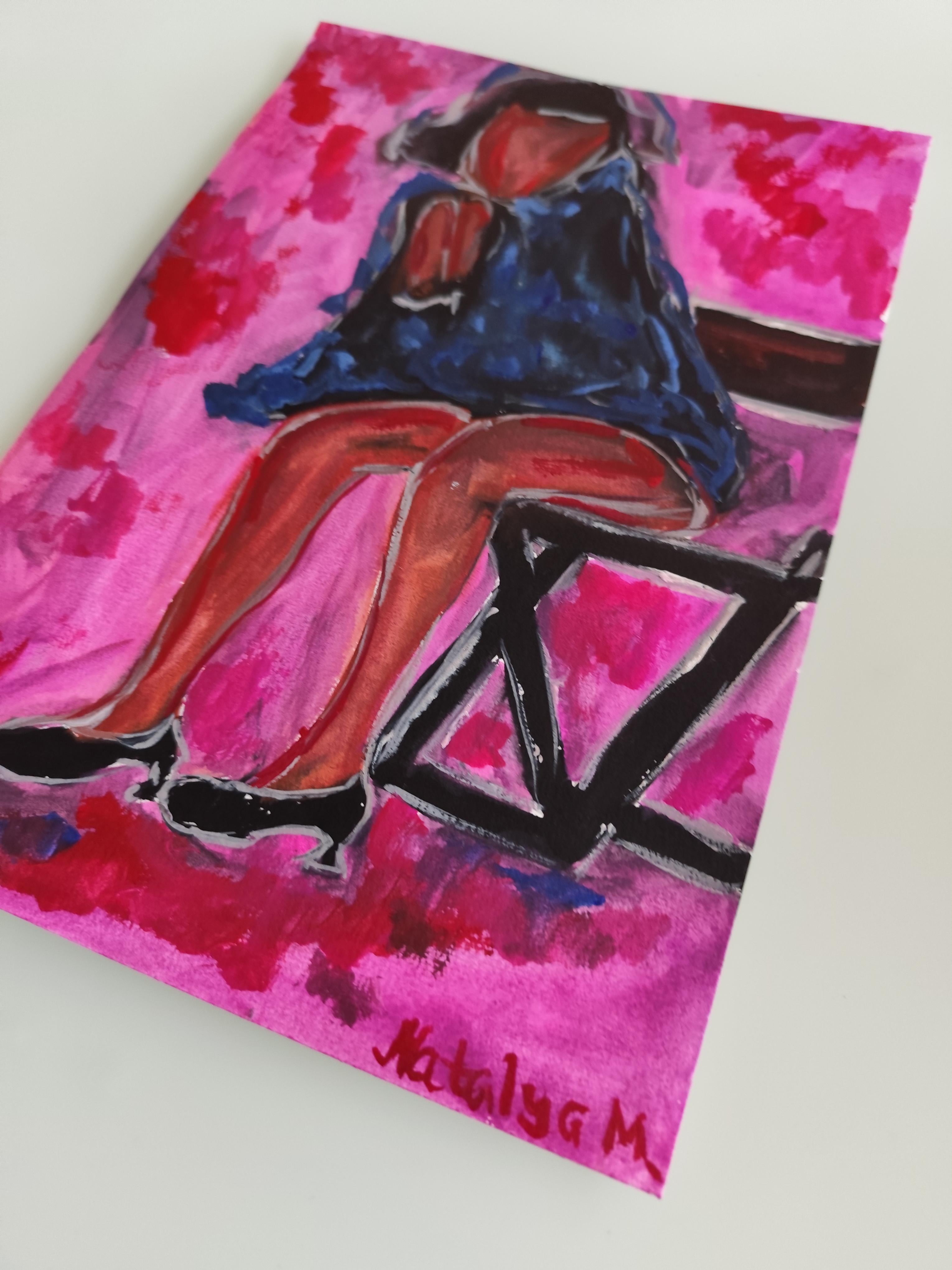 Pintura figurativa de mujer en acuarela sobre papel 