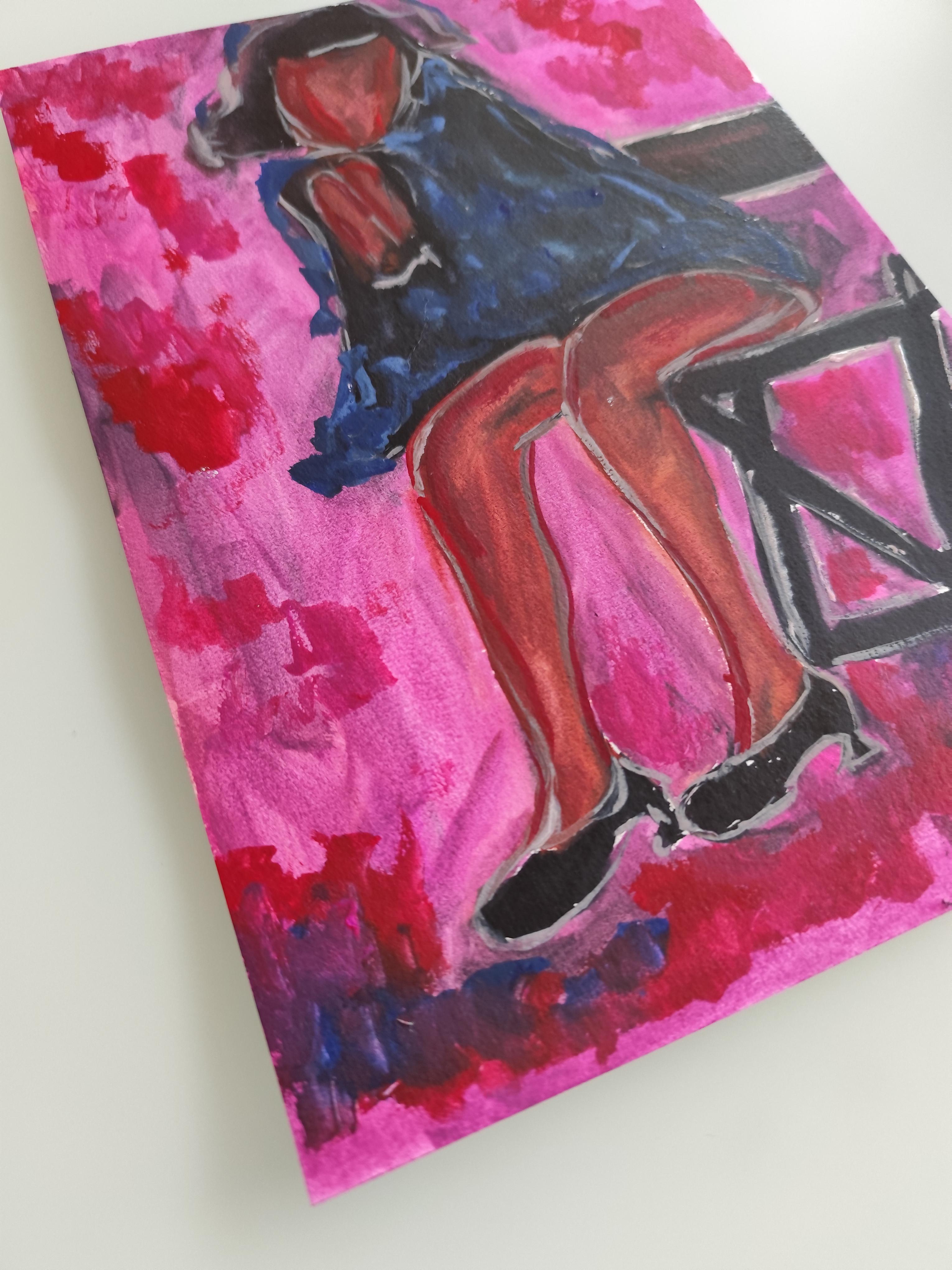Pintura figurativa de mujer en acuarela sobre papel 