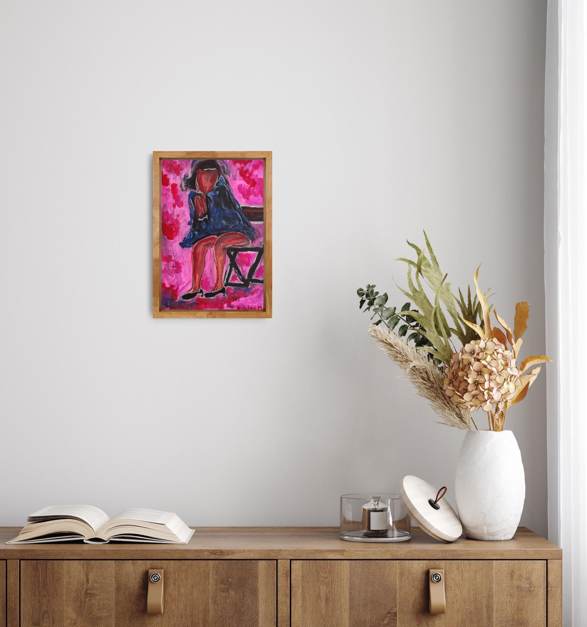 Pintura figurativa de mujer en acuarela sobre papel 
