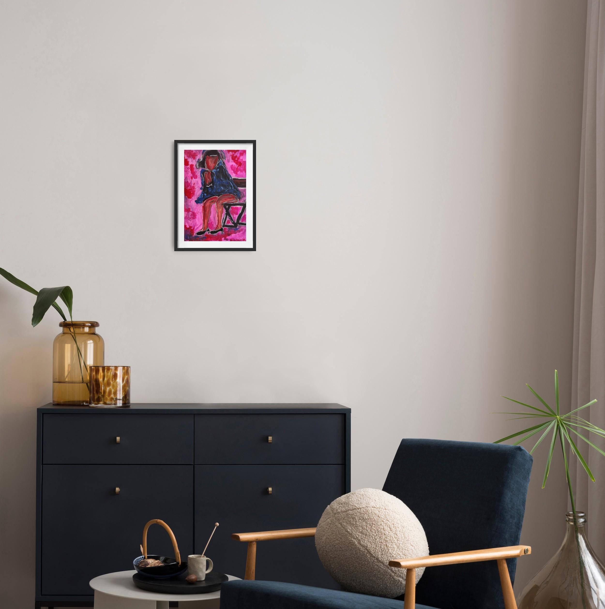 Pintura figurativa de mujer en acuarela sobre papel 