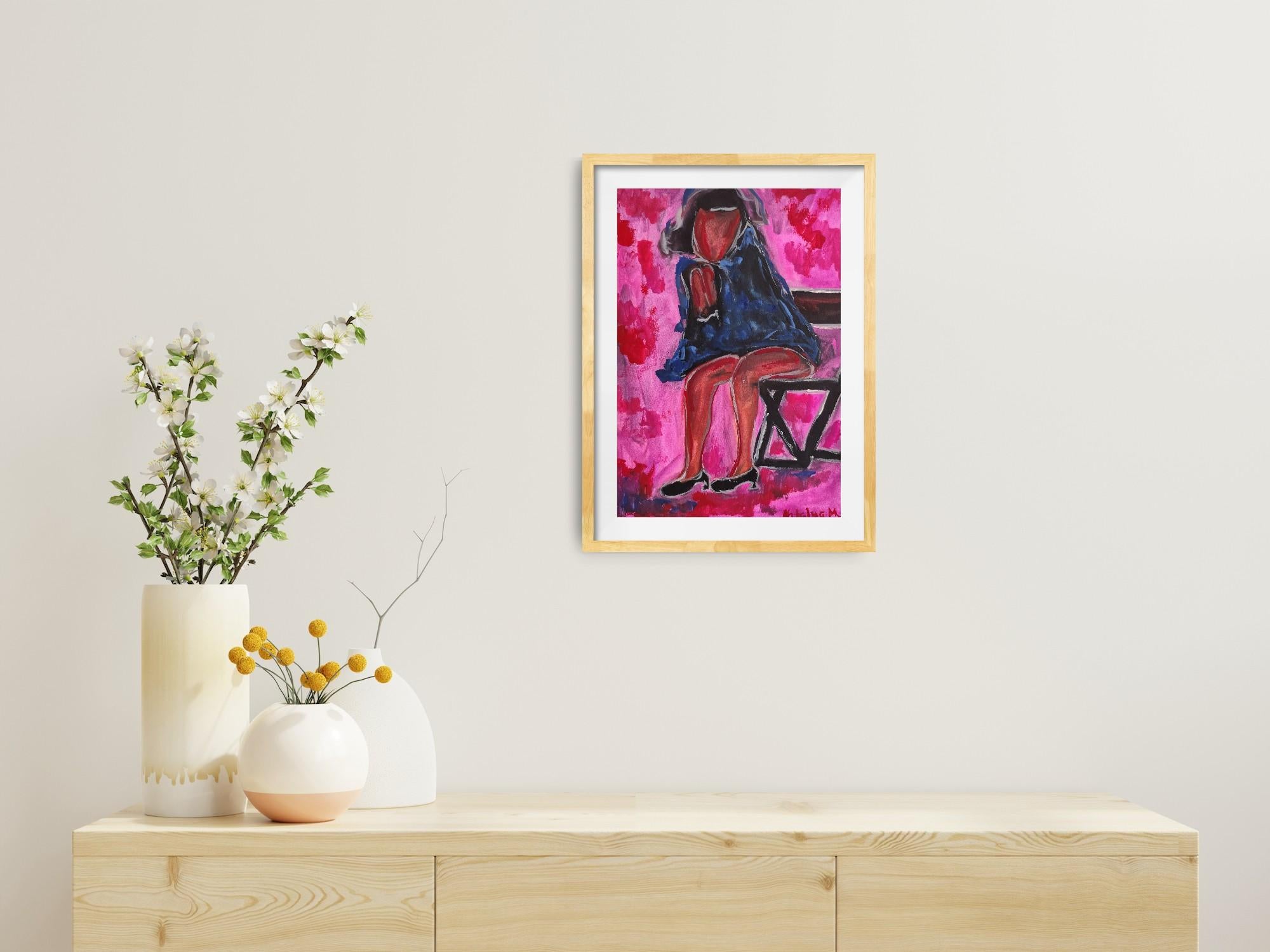 Pintura figurativa de mujer en acuarela sobre papel 