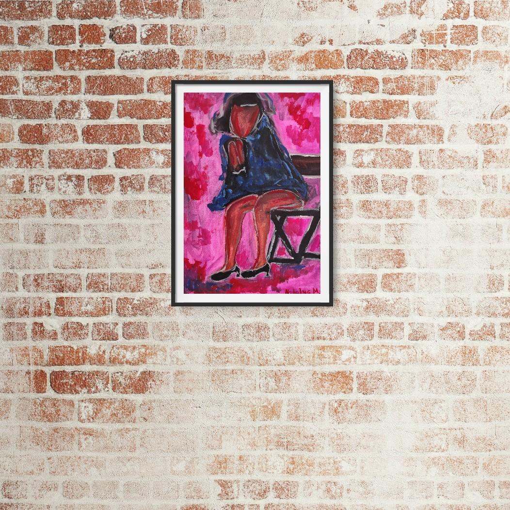 Pintura figurativa de mujer en acuarela sobre papel 