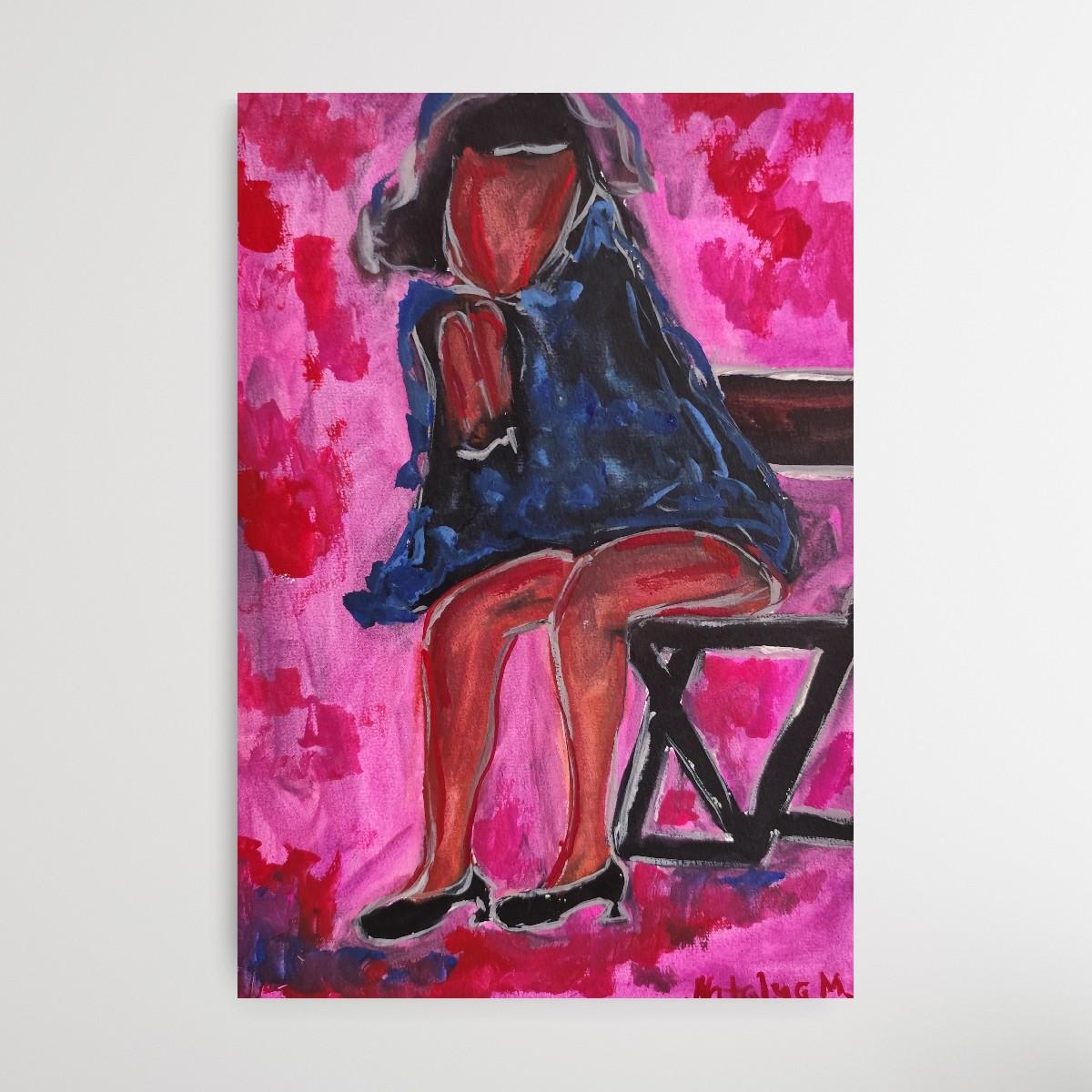 Pintura figurativa de mujer en acuarela sobre papel 