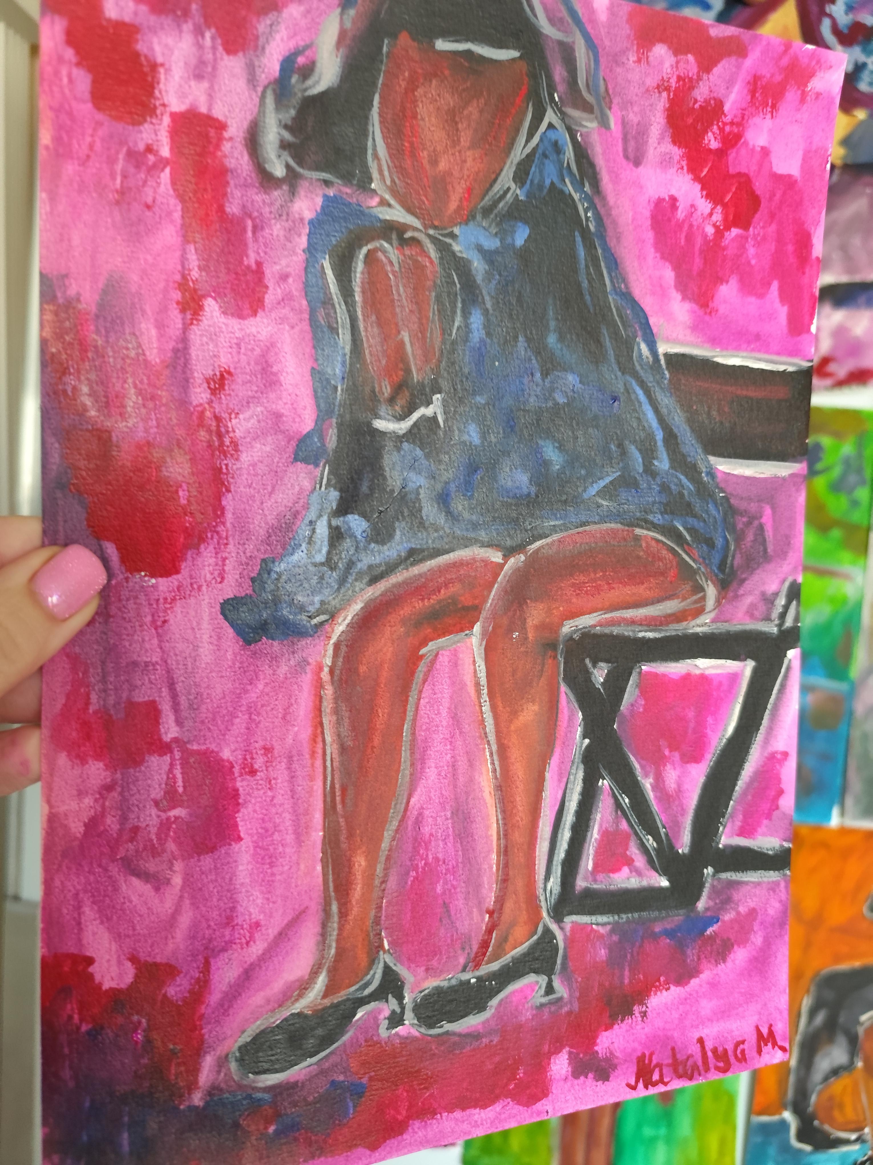 Pintura figurativa de mujer en acuarela sobre papel 
