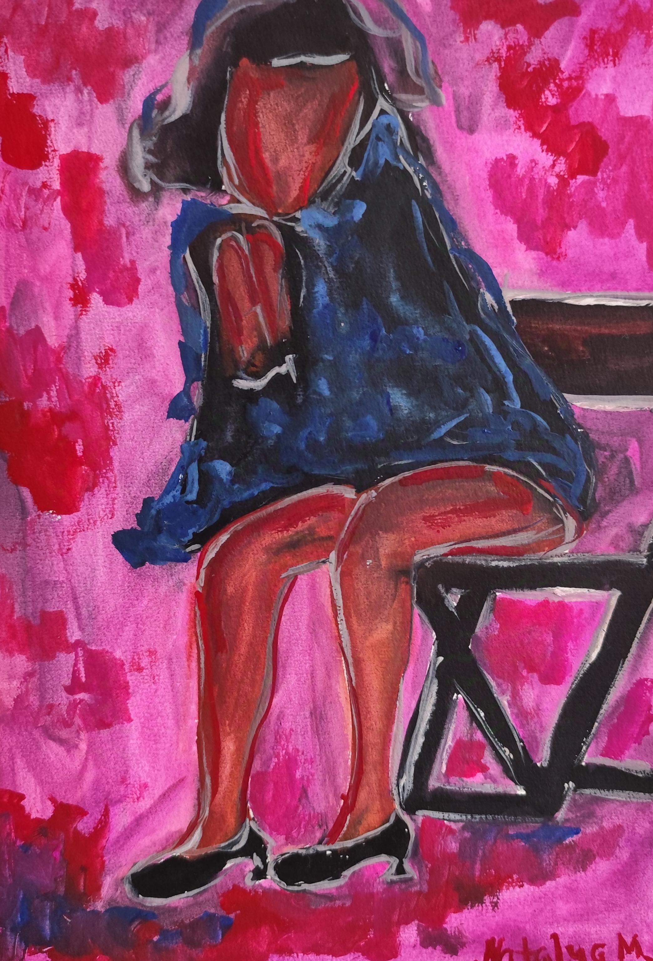 Pittura figurativa di donna ad acquerello su carta "Dovremmo amare di nuovo o no?".