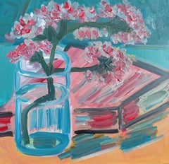 "Sprig of flowering almond in a glass" (peinture florale inspirée par Van Gogh)