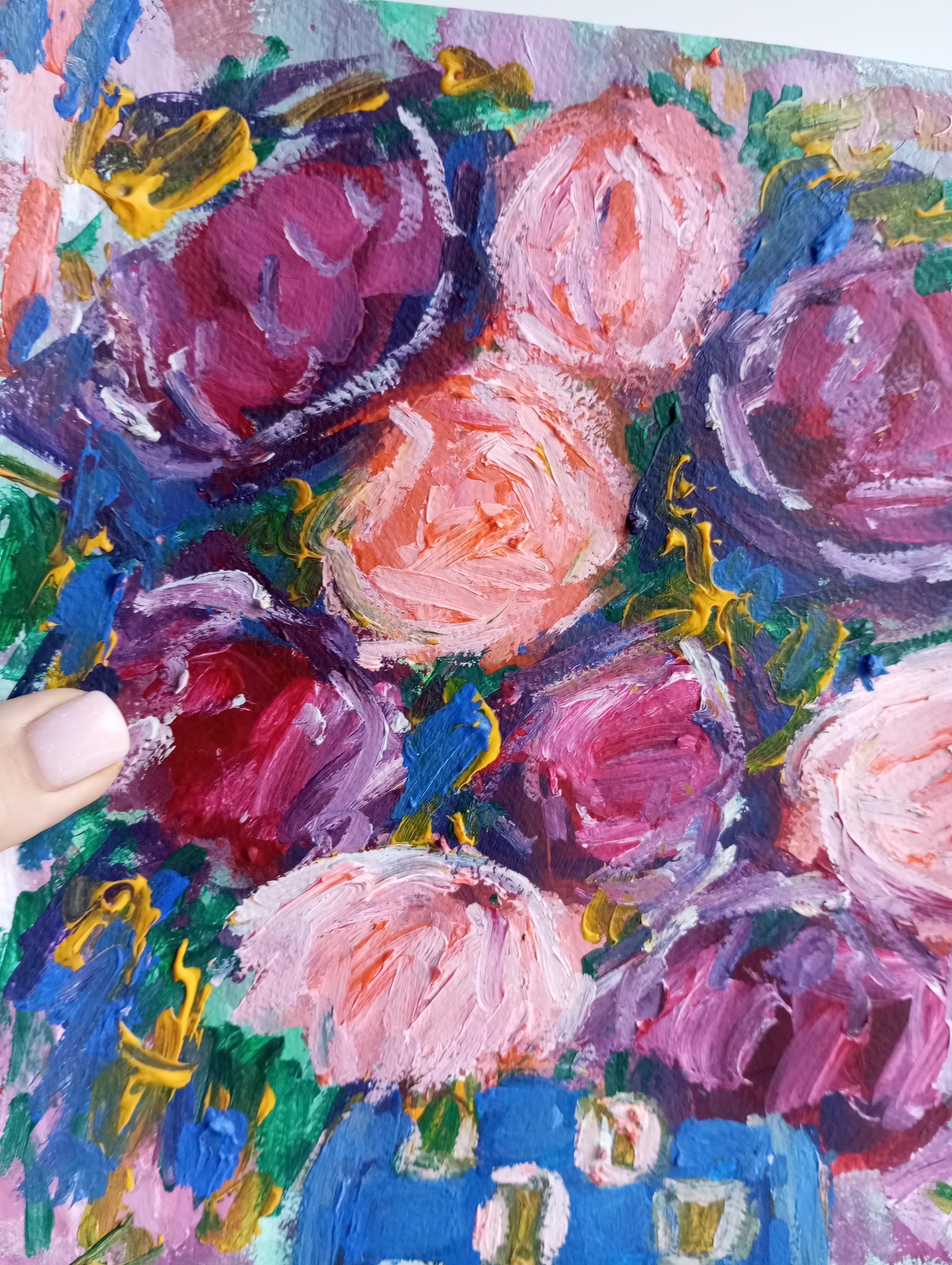 Contemporary impressionist expressive acrylic floral bouquet vase painting For Sale 6