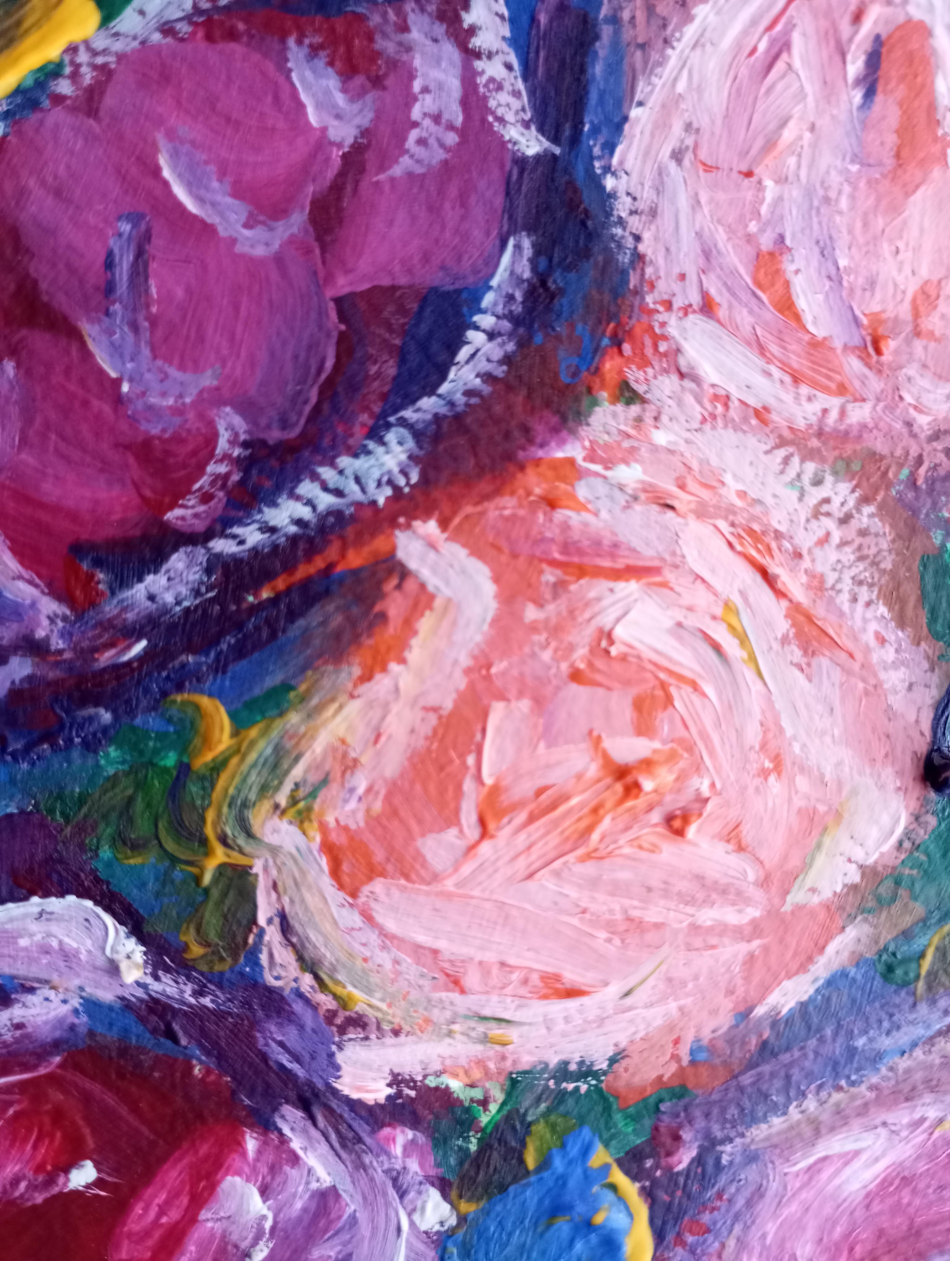 Contemporary impressionist expressive acrylic floral bouquet vase painting For Sale 14