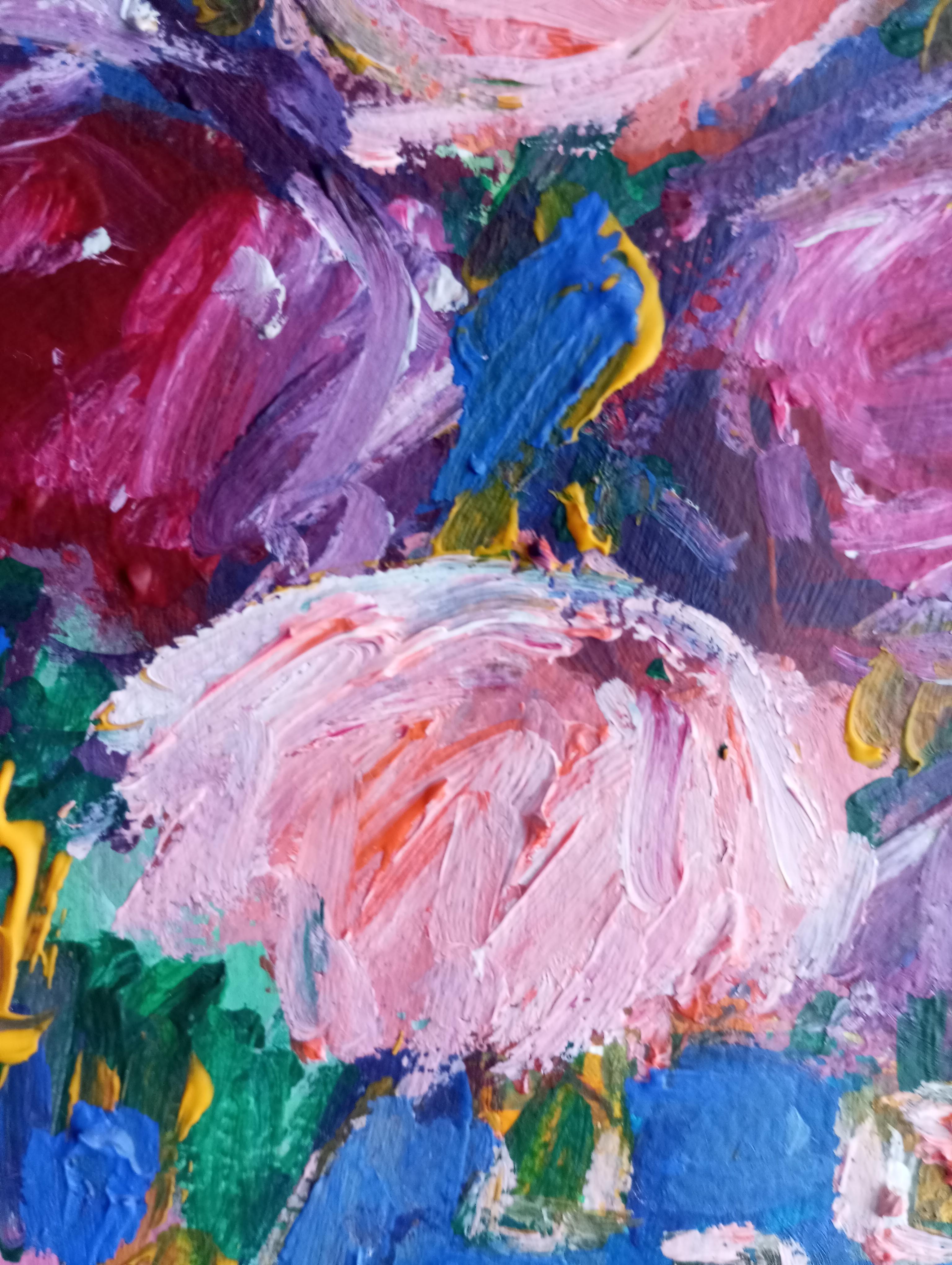 Contemporary impressionist expressive acrylic floral bouquet vase painting For Sale 15