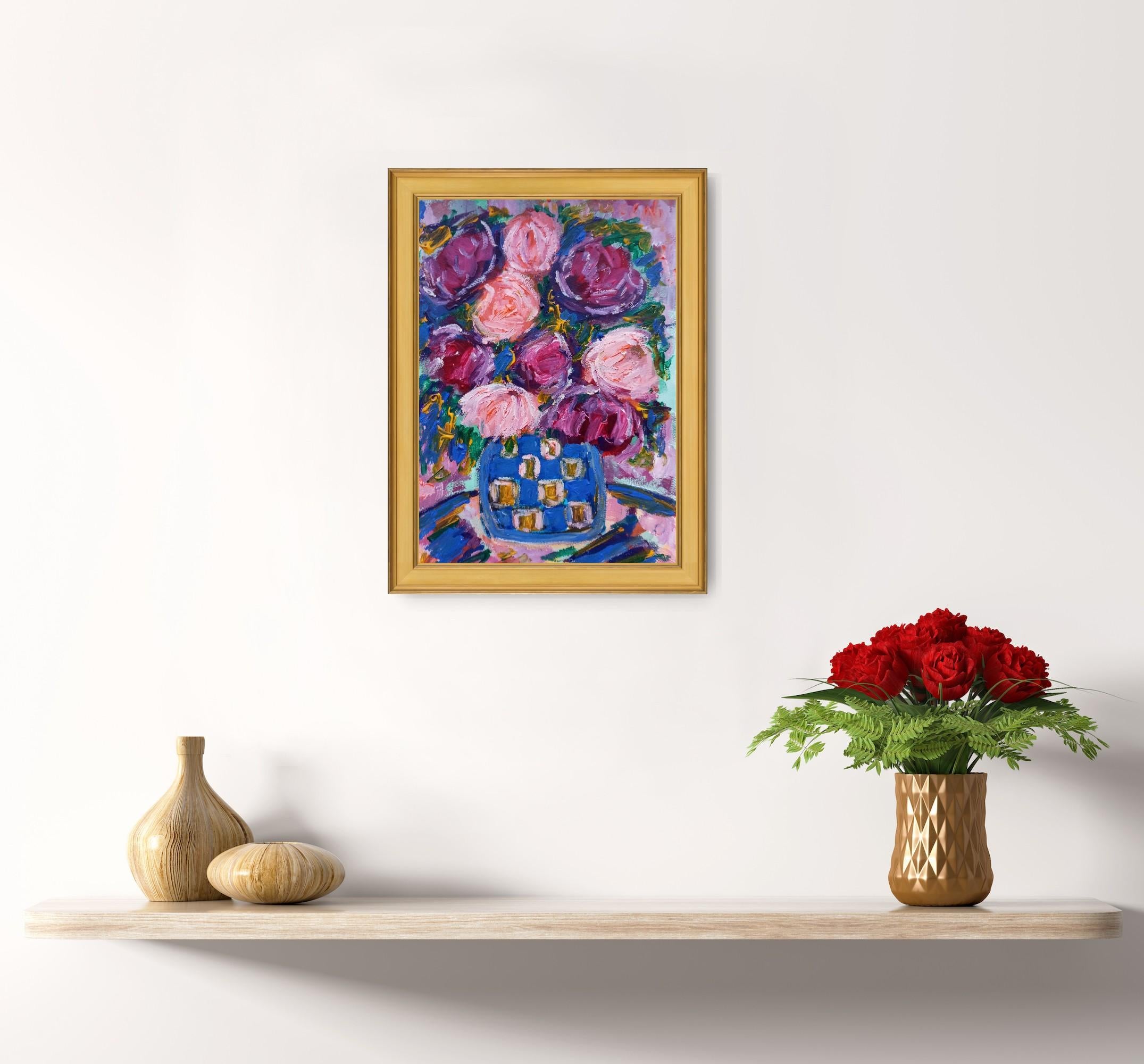 Contemporary impressionist expressive acrylic floral bouquet vase painting For Sale 2