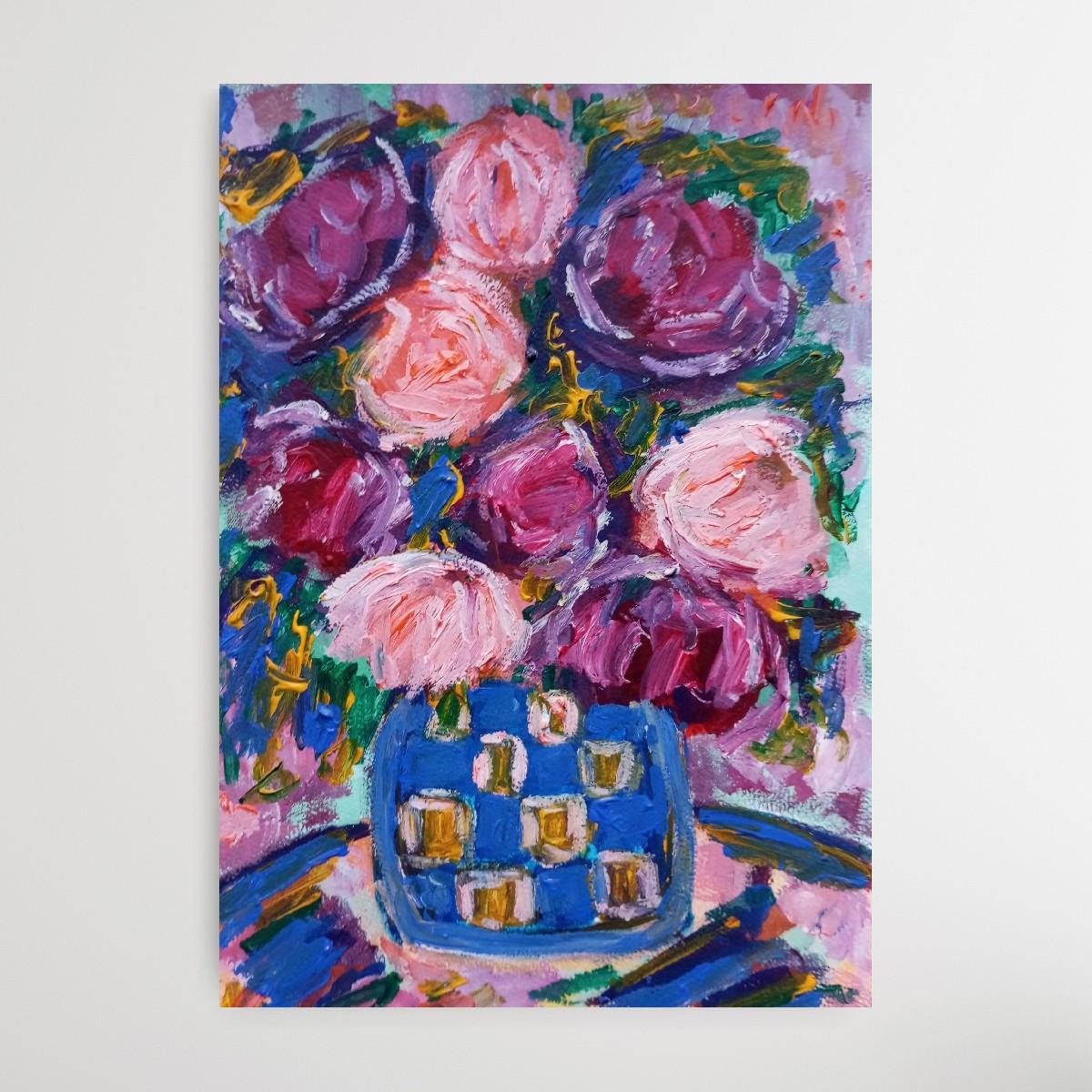 Contemporary impressionist expressive acrylic floral bouquet vase painting For Sale 3