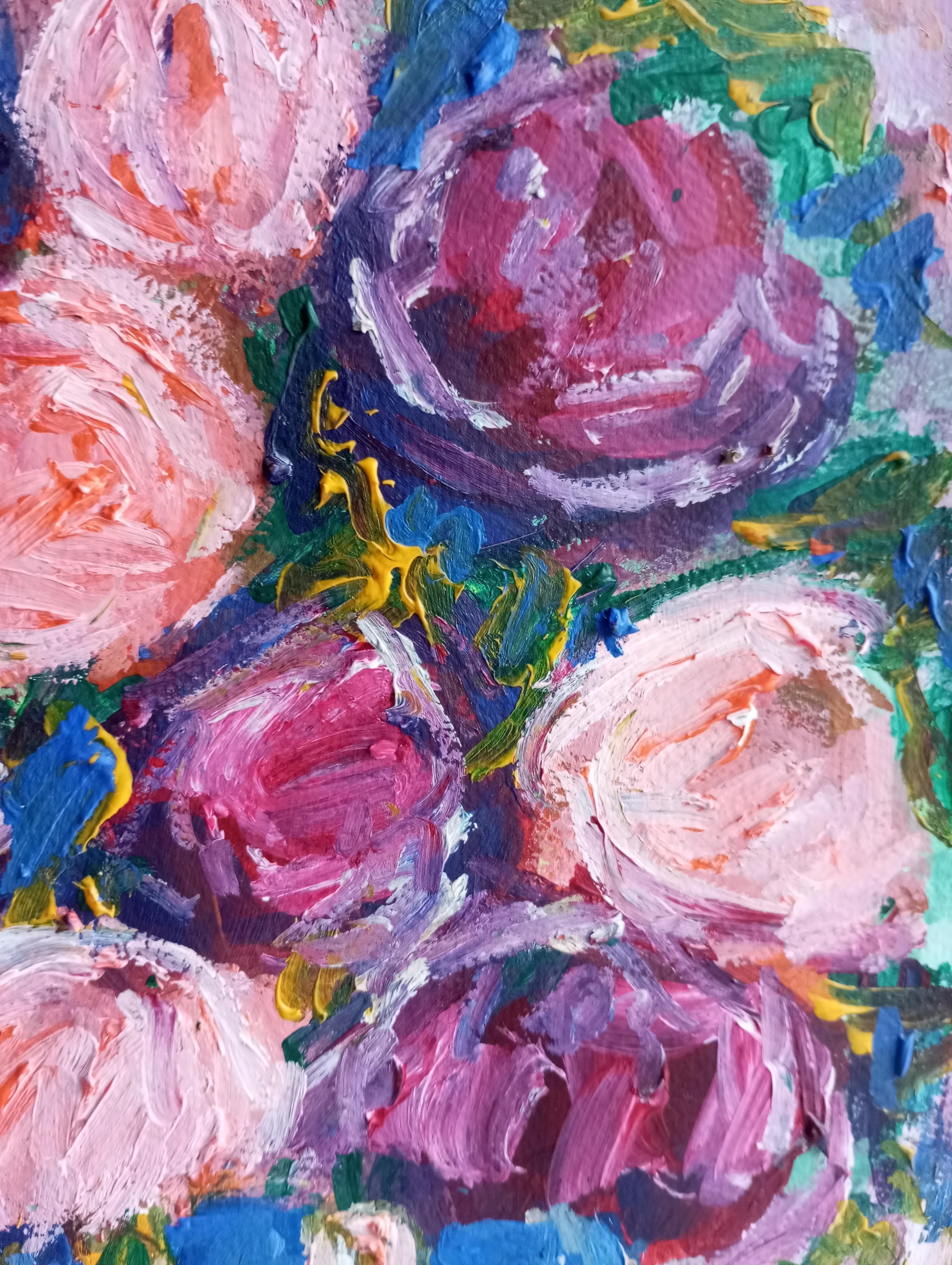 Contemporary impressionist expressive acrylic floral bouquet vase painting For Sale 4