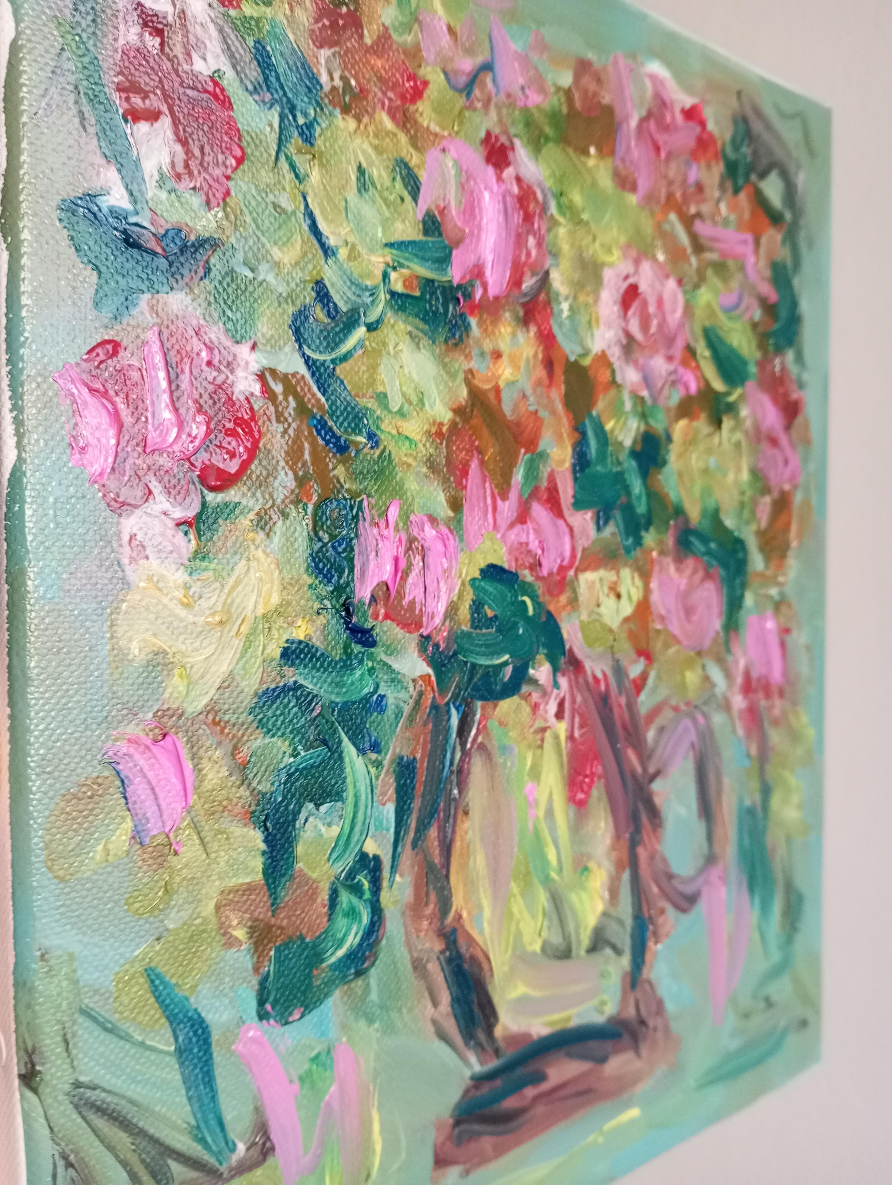 Impressionista espressivo contemporaneo  pittura ad olio floreale su tela - Still-Life Painting Grigio di Natalya Mougenot 