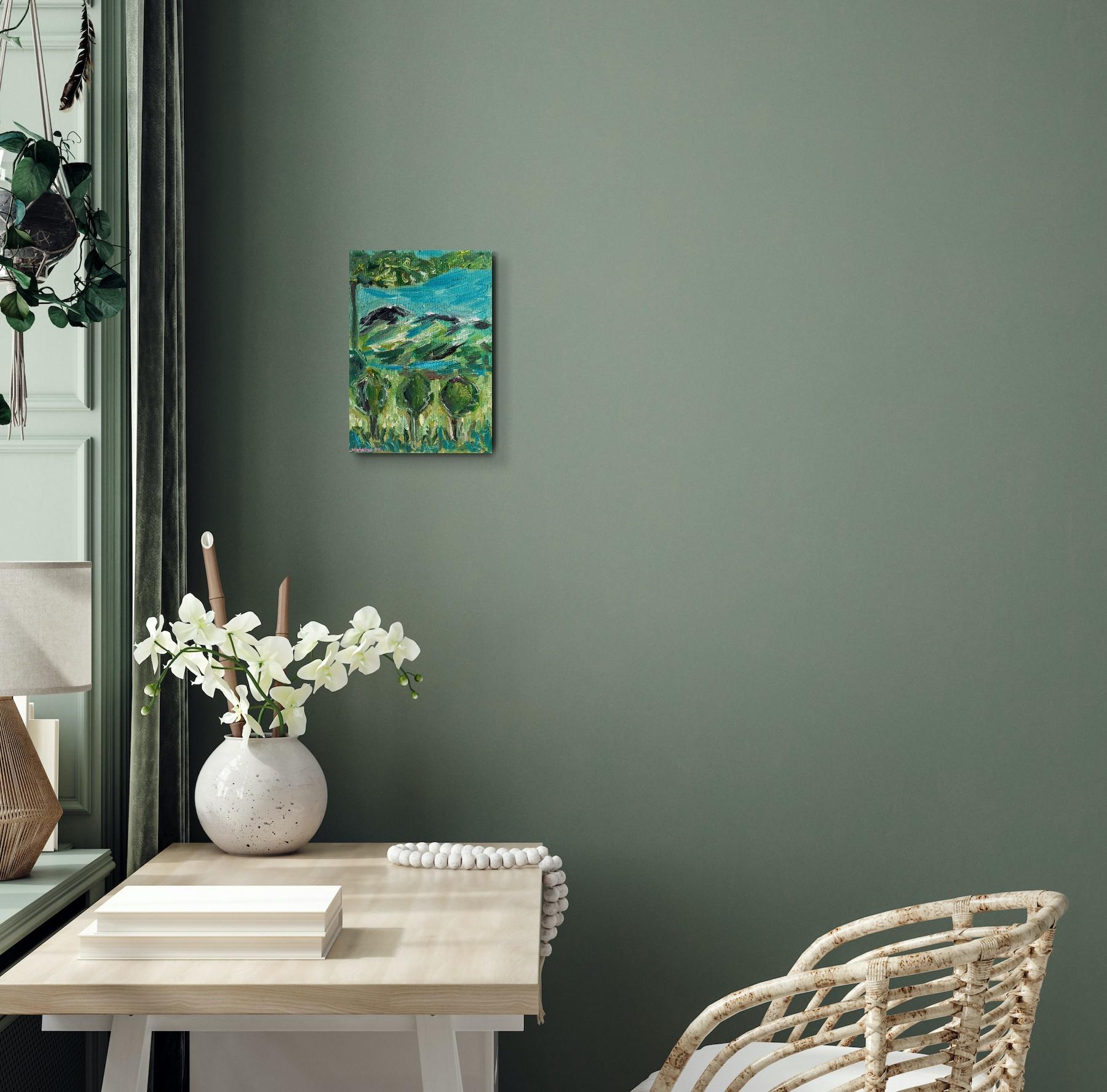 Paisaje impresionista contemporáneo naturaleza pintura al óleo sobre lienzo - Figurative Painting Gris de Natalya Mougenot 