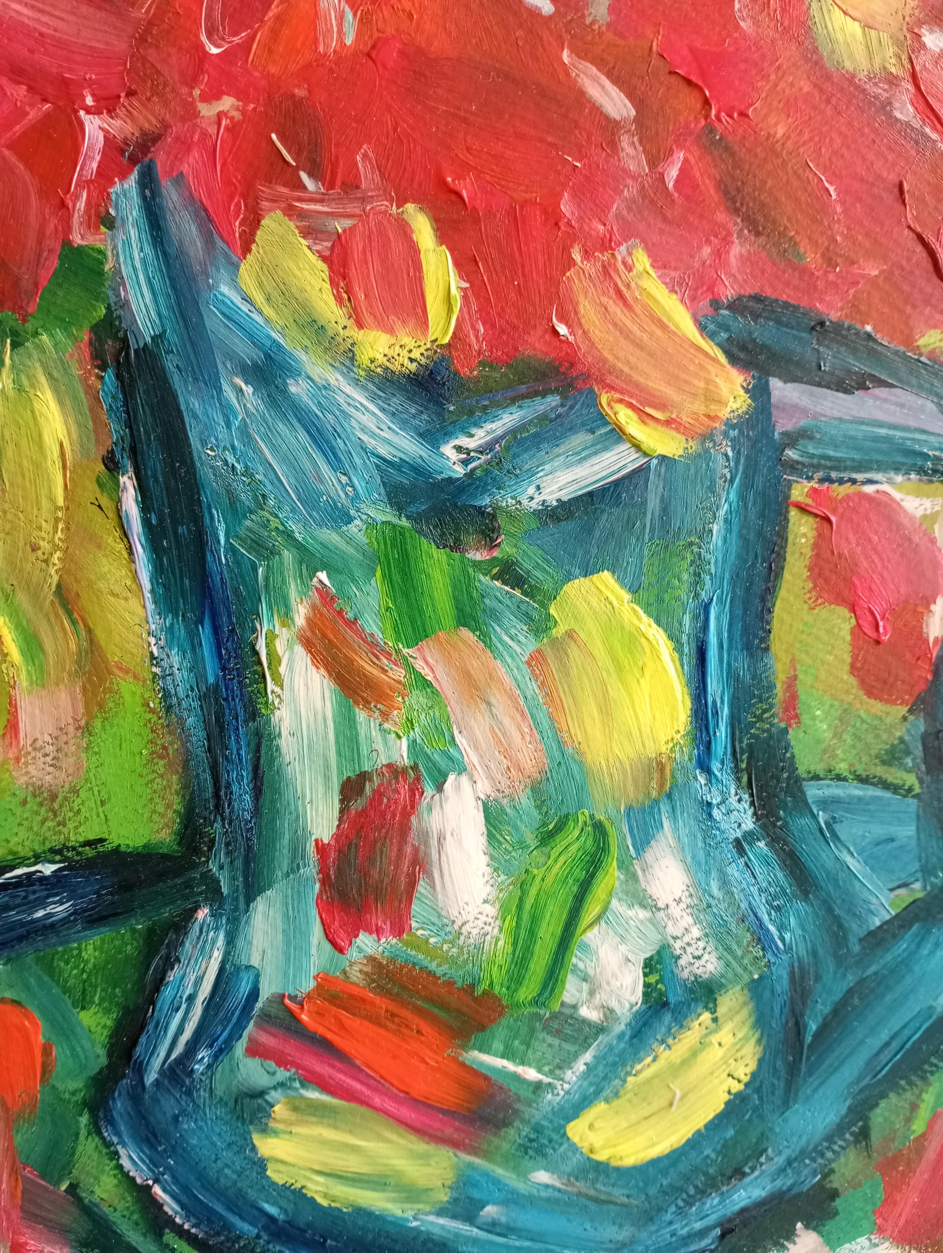 This contemporary floral artwork of a bouquet of flowers in a vase makes part of my series dedicated to the scenes of a summer period.

Thispainting  called 