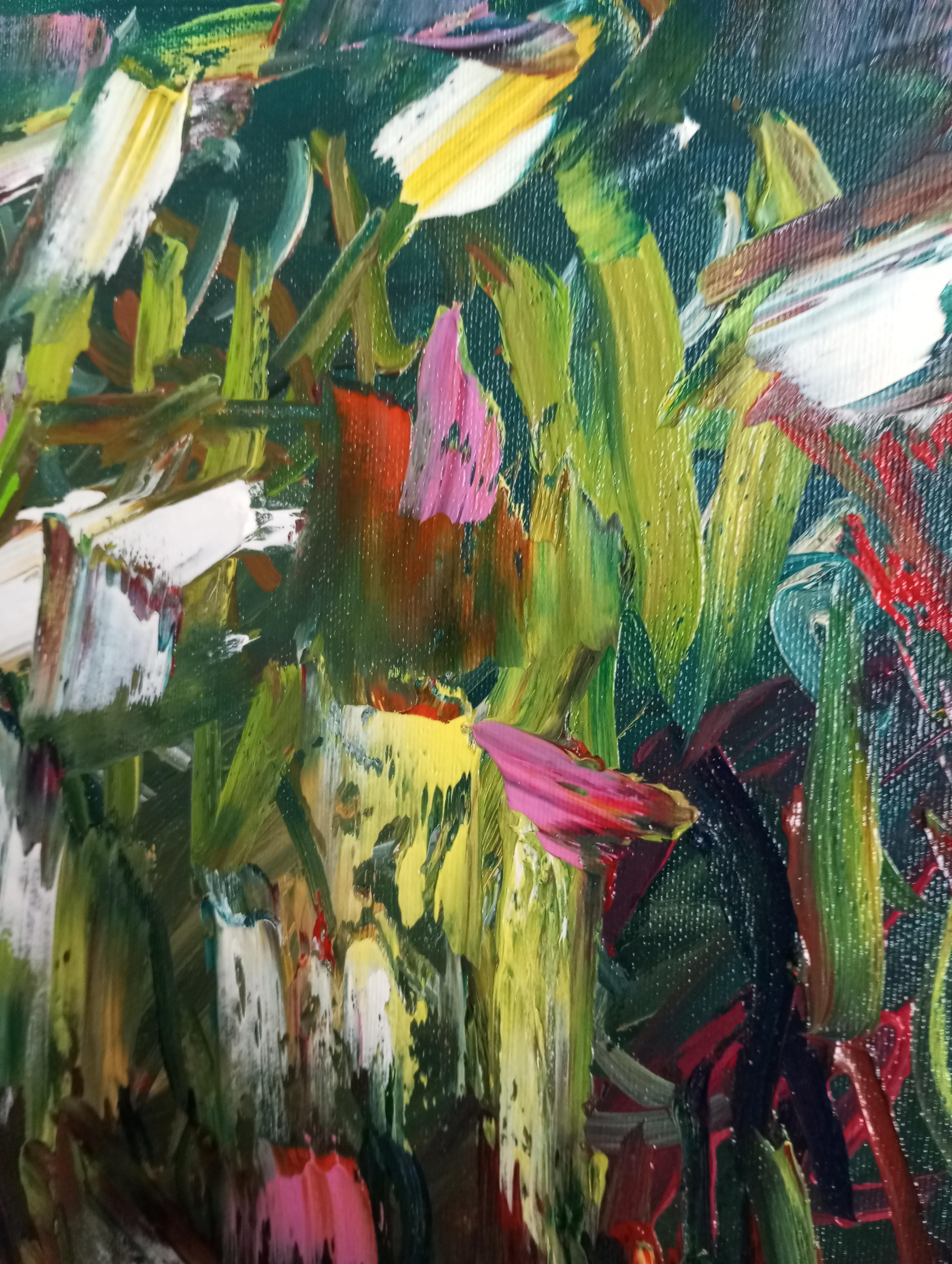 Esta pieza expresionista abstracta contemporánea con un toque de impresionismo fue creada por la artista francesa Natalya Mougenot y pertenece a su evocadora serie dedicada a la belleza de la naturaleza.

Titulado Pradera de verano, este vibrante