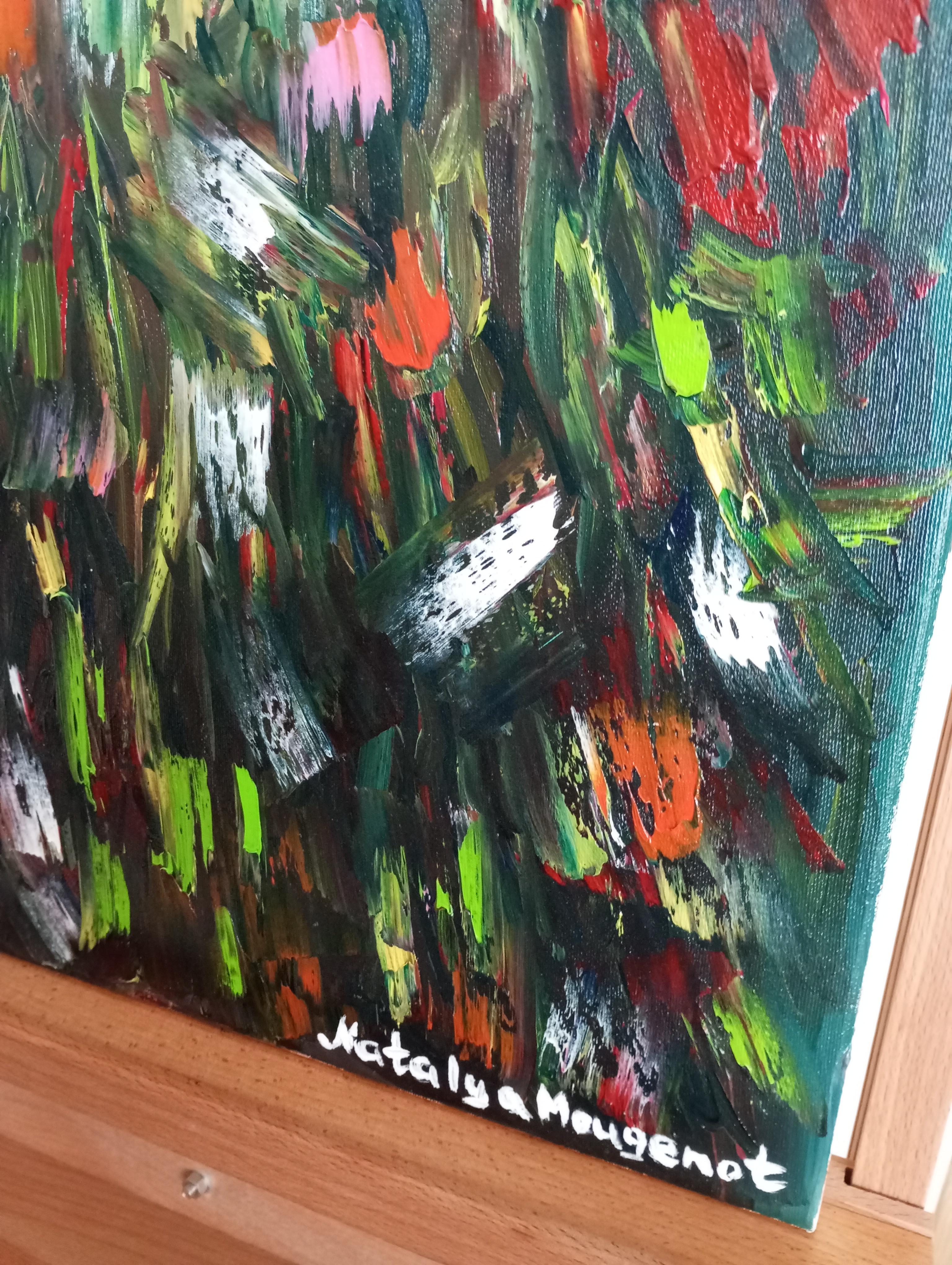 Lienzo al óleo abstracto impresionista expresivo naturaleza floral 