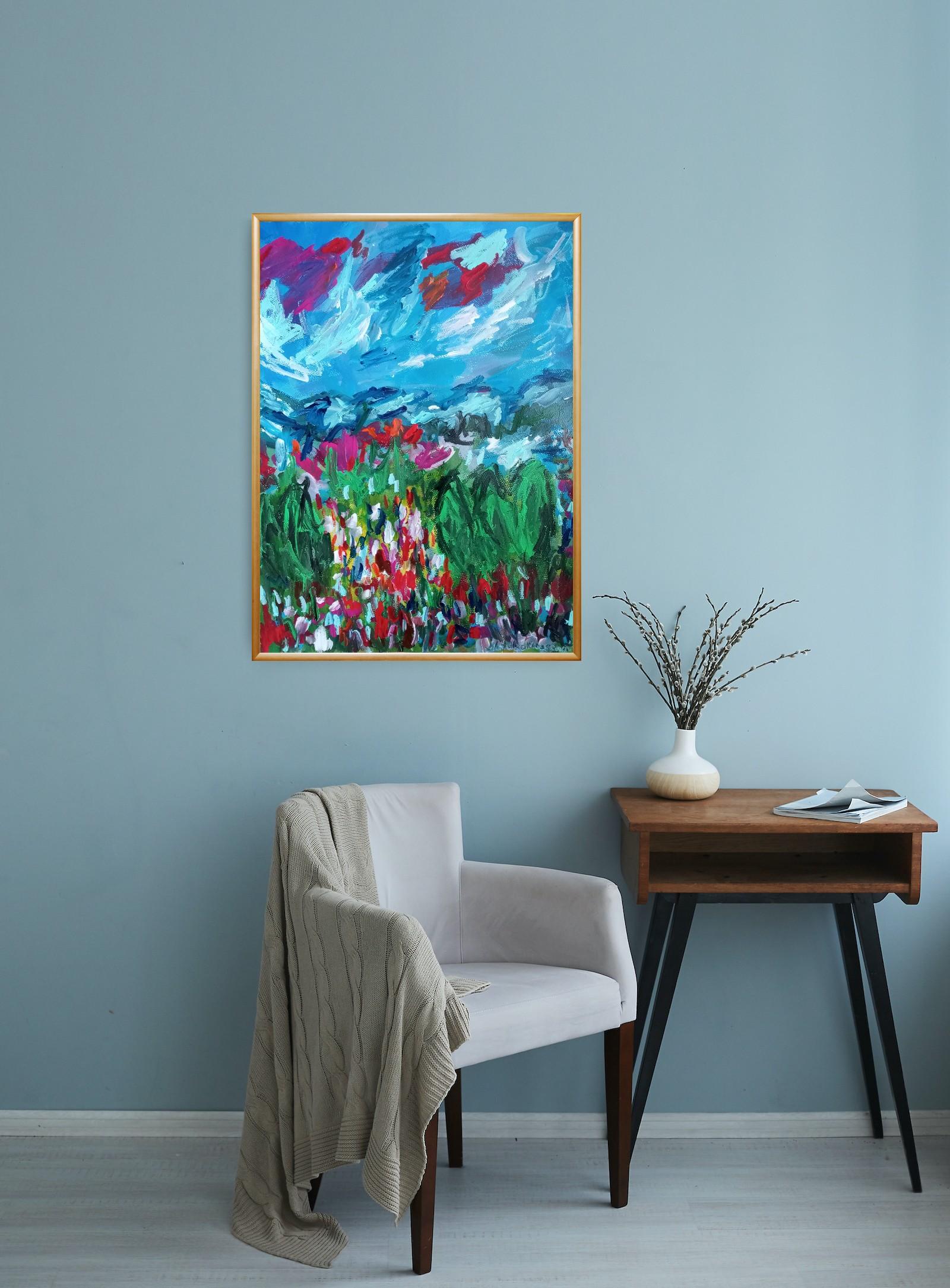 This contemporary expressive colorful acrylic painting of a landscape makes part of my series dedicated to the scenes of a summer period and celebrates my love for the south of France.

This  vibrant nature painting  called 