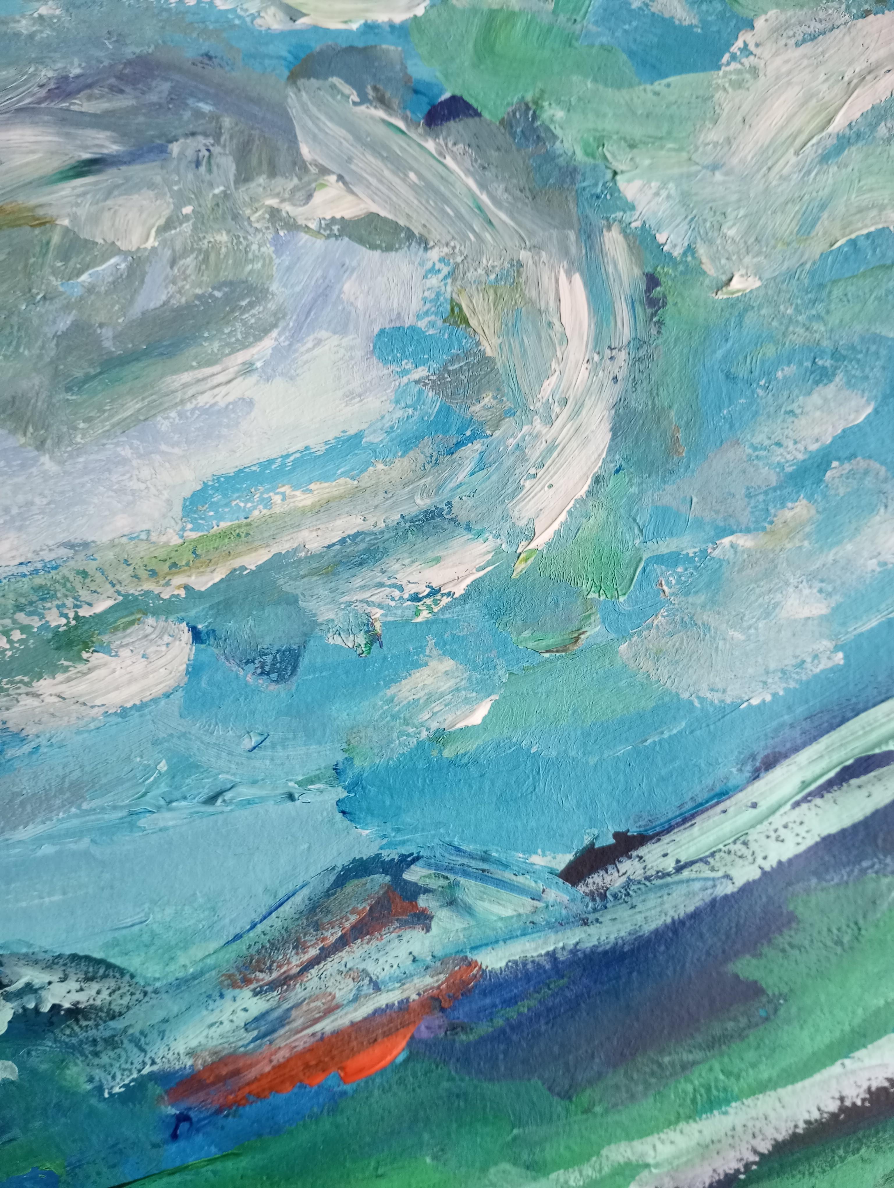 Paesaggio contemporaneo colorato in acrilico impressionista Nature flora su carta in vendita 7