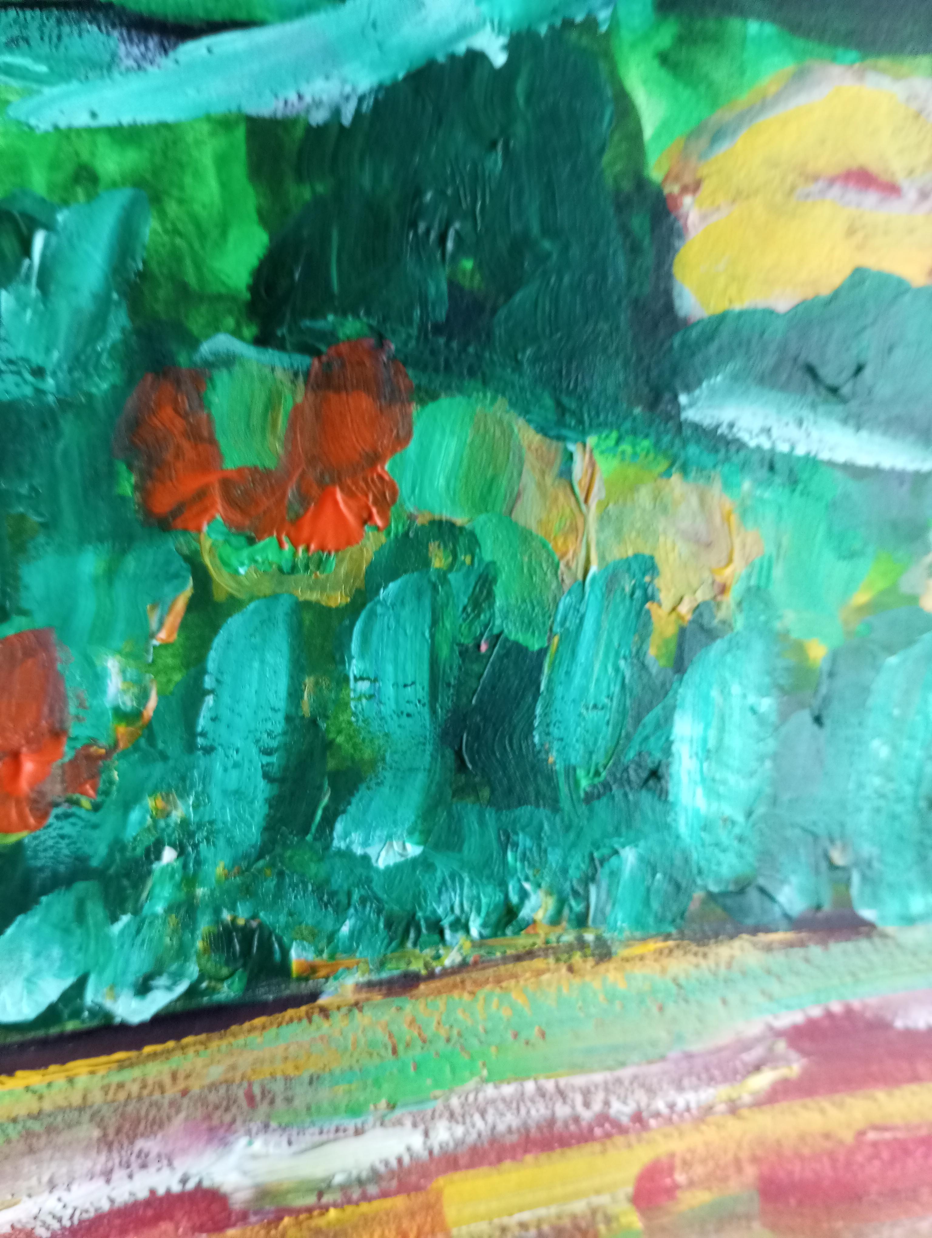 Paesaggio contemporaneo colorato in acrilico impressionista Nature flora su carta in vendita 9