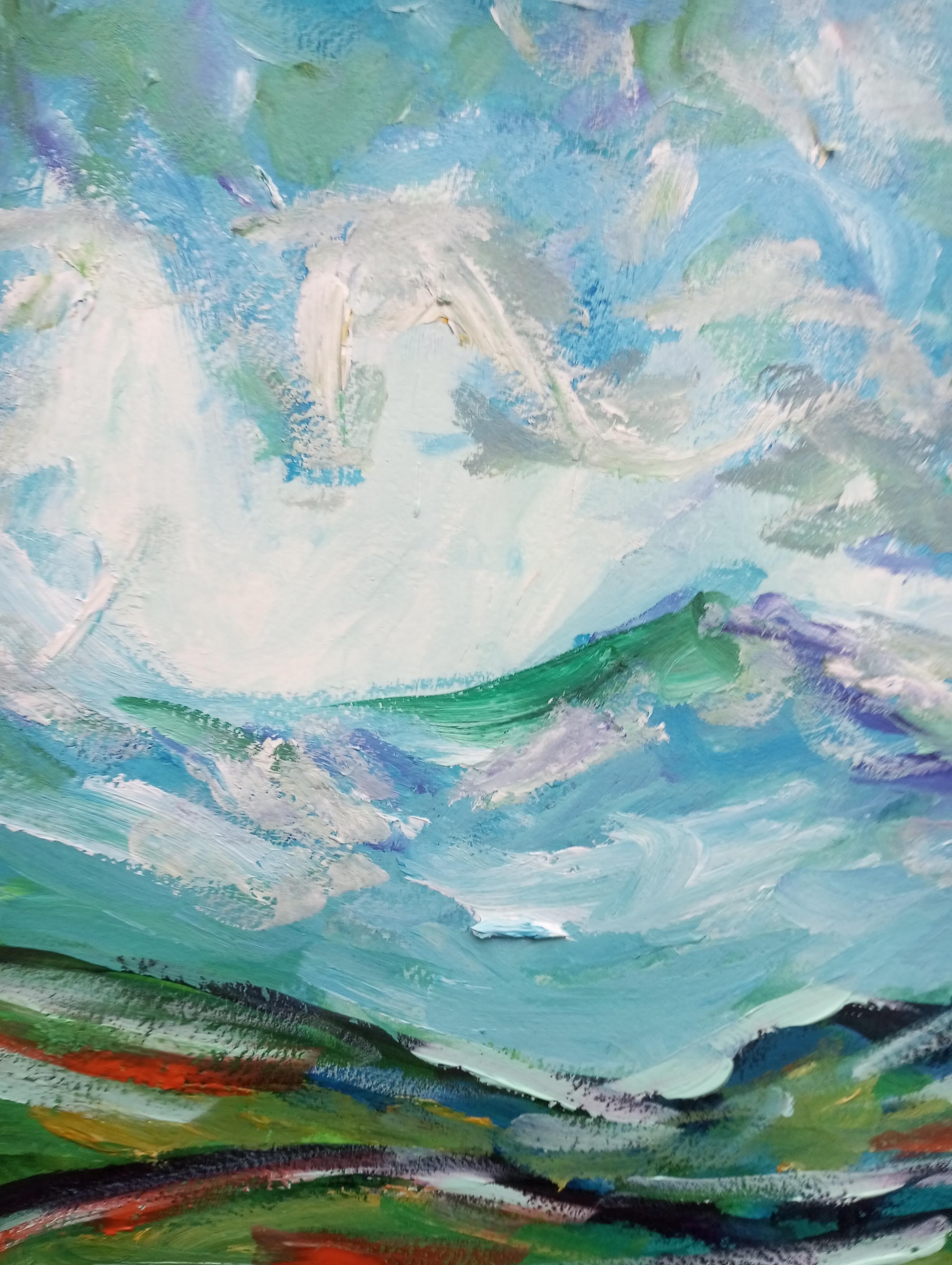 Paesaggio contemporaneo colorato in acrilico impressionista Nature flora su carta in vendita 12