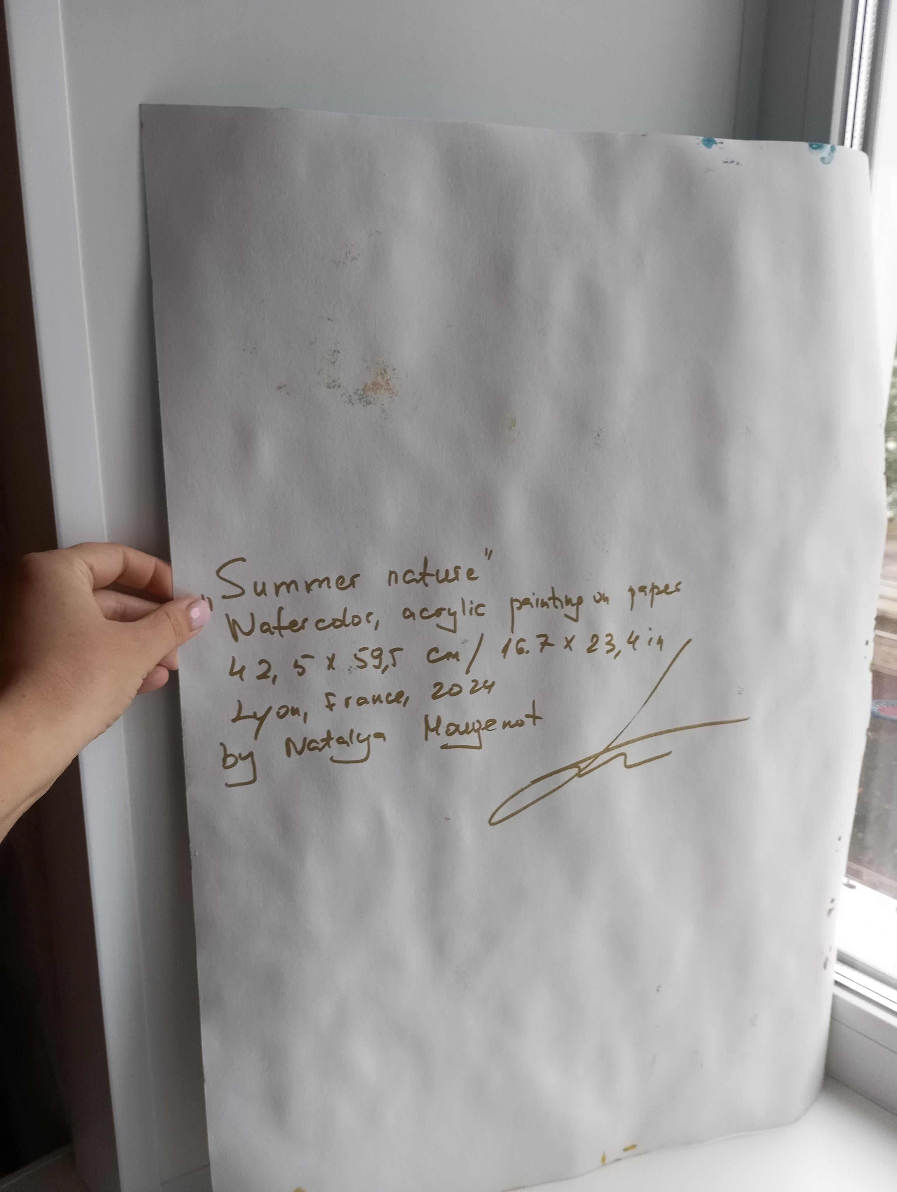 Paesaggio contemporaneo colorato in acrilico impressionista Nature flora su carta in vendita 4