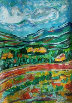 Acrylique impressionniste contemporaine colorée nature flore paysage sur papier