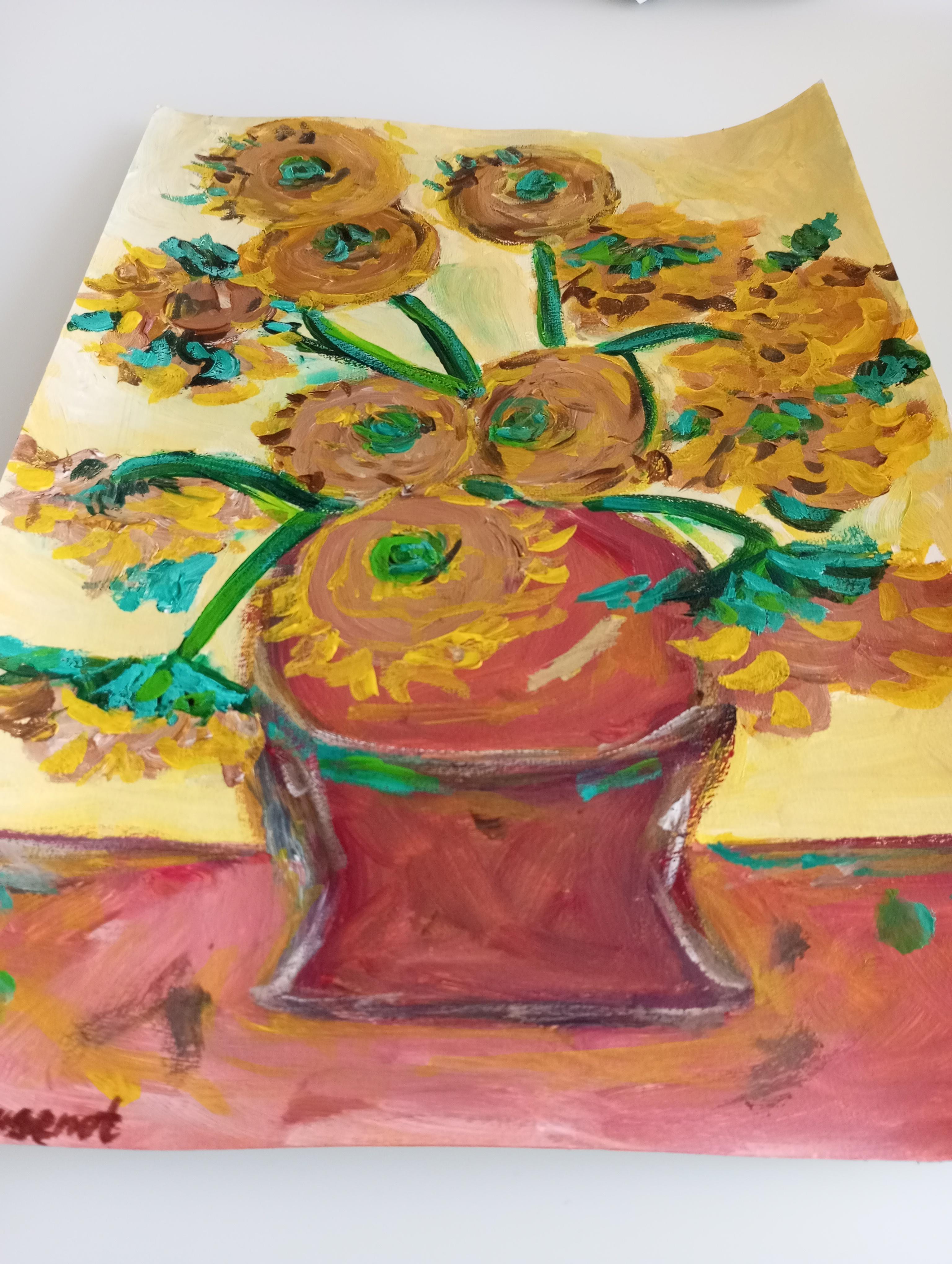 Sunflowers in a terracotta vase For Sale 11
