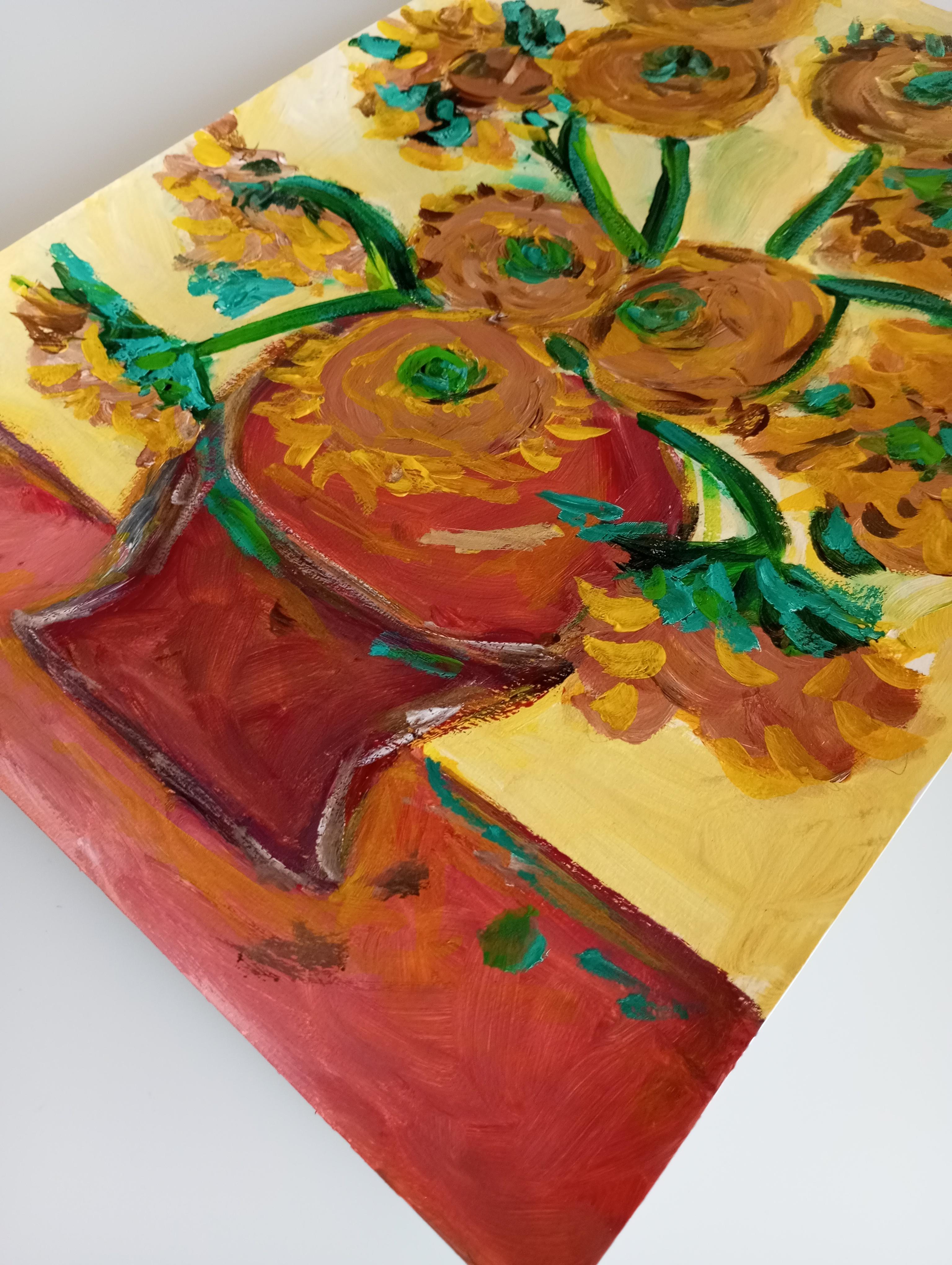 Sonnenblumen in einer Terrakotta-Vase im Angebot 12