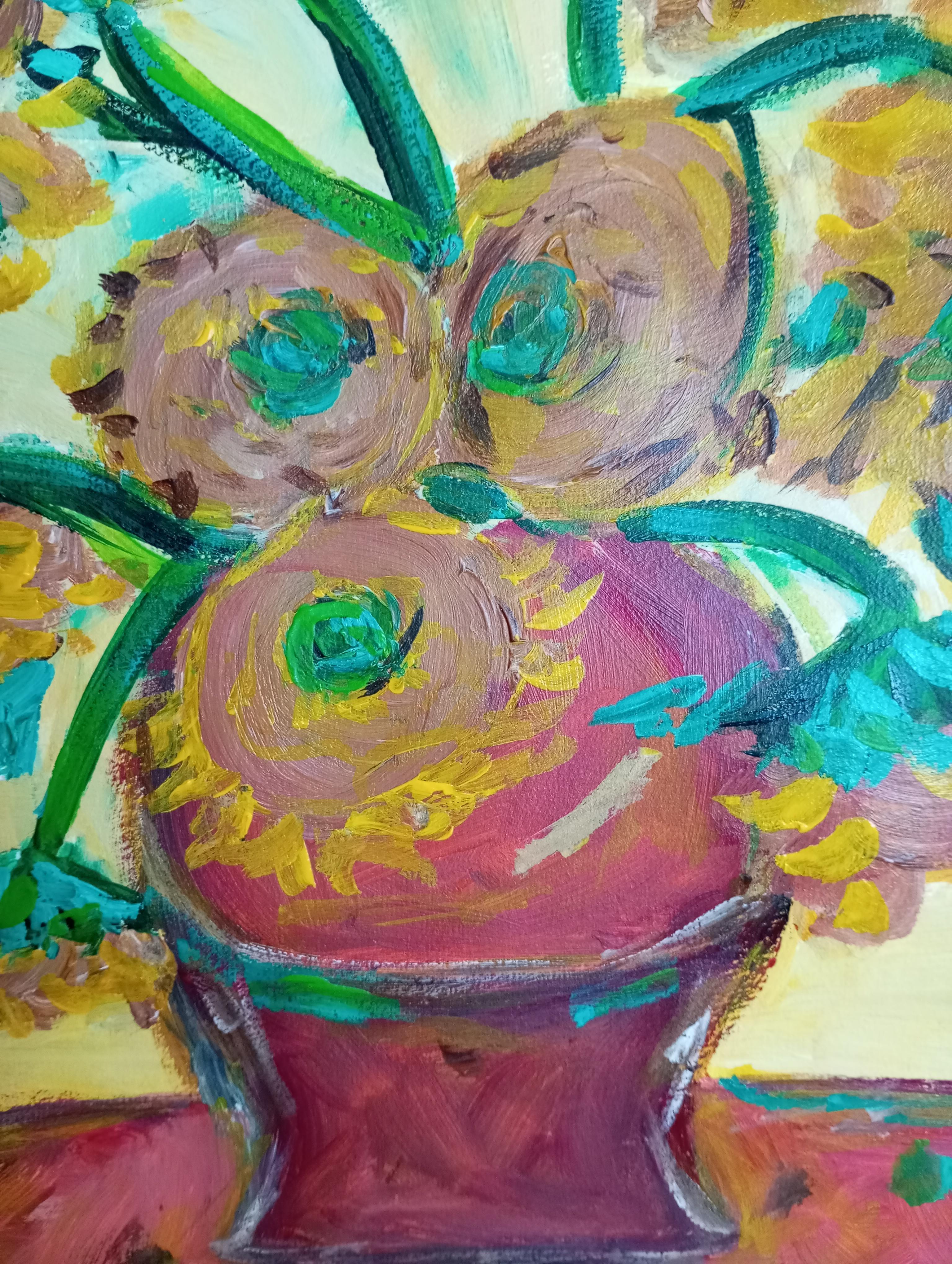 Sunflowers in a terracotta vase For Sale 14