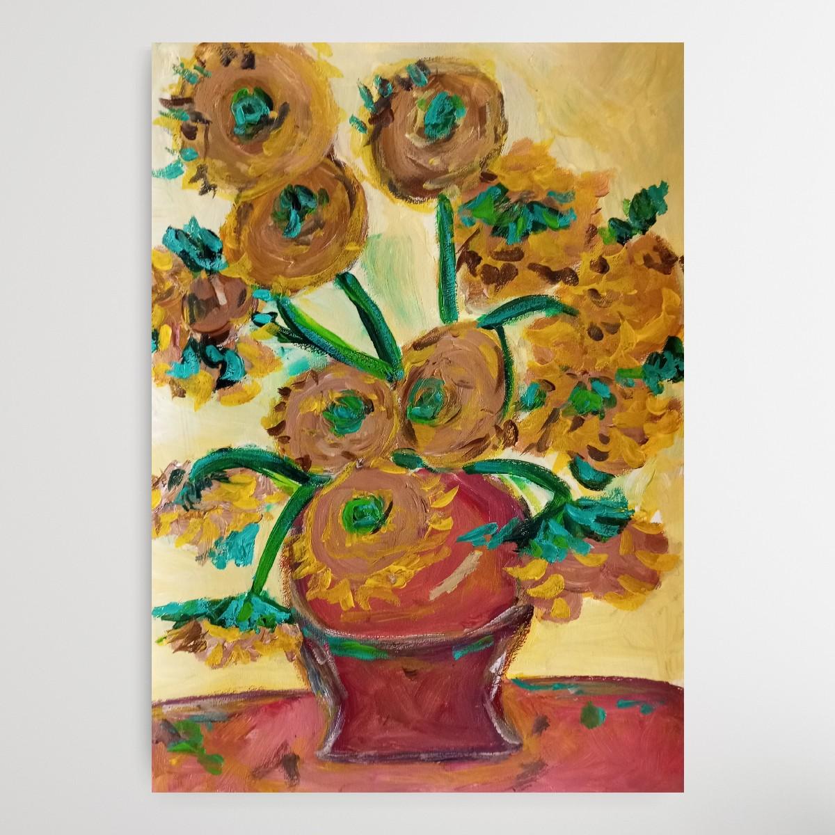 Sunflowers in a terracotta vase For Sale 2