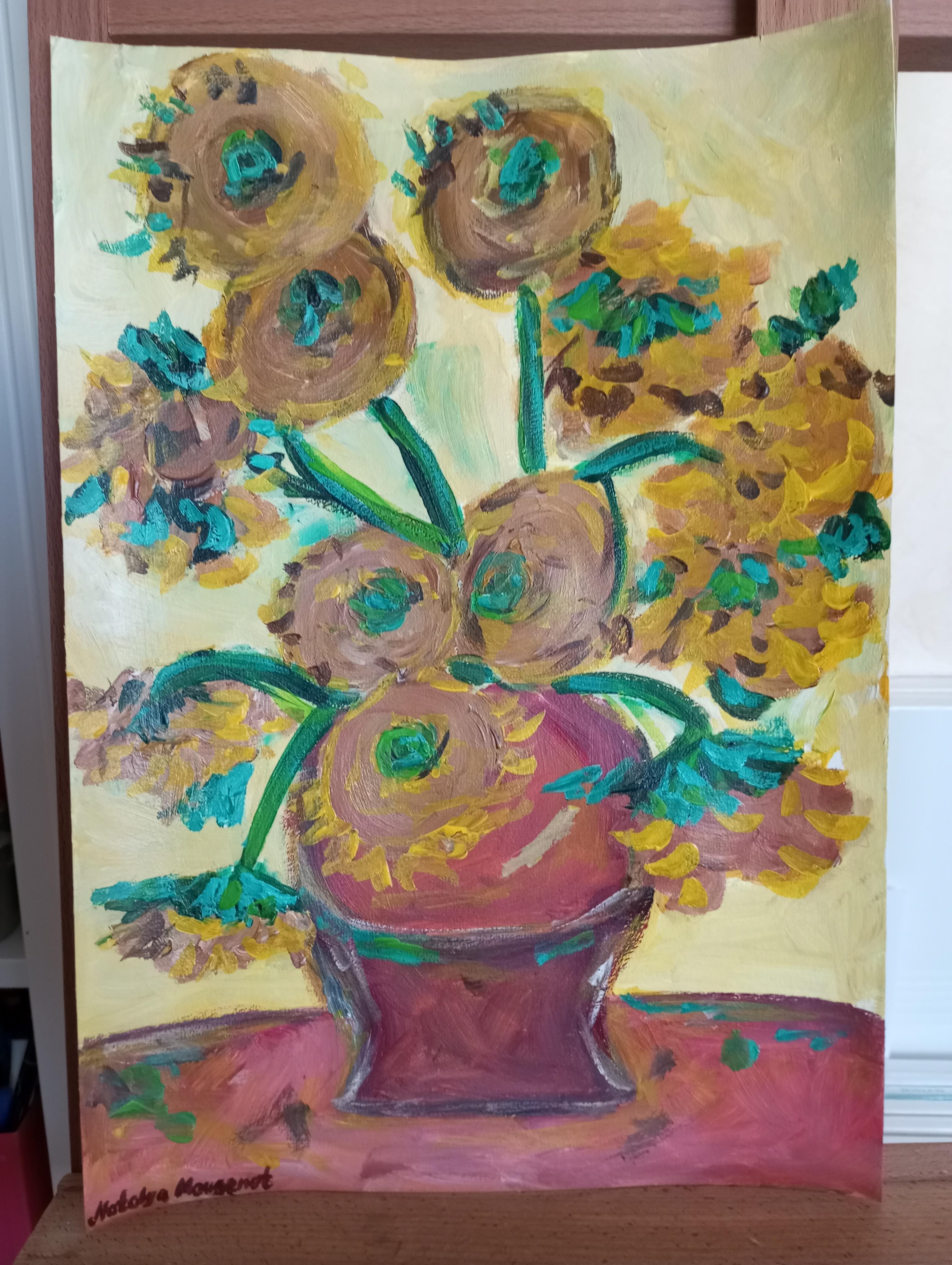Sonnenblumen in einer Terrakotta-Vase im Angebot 4