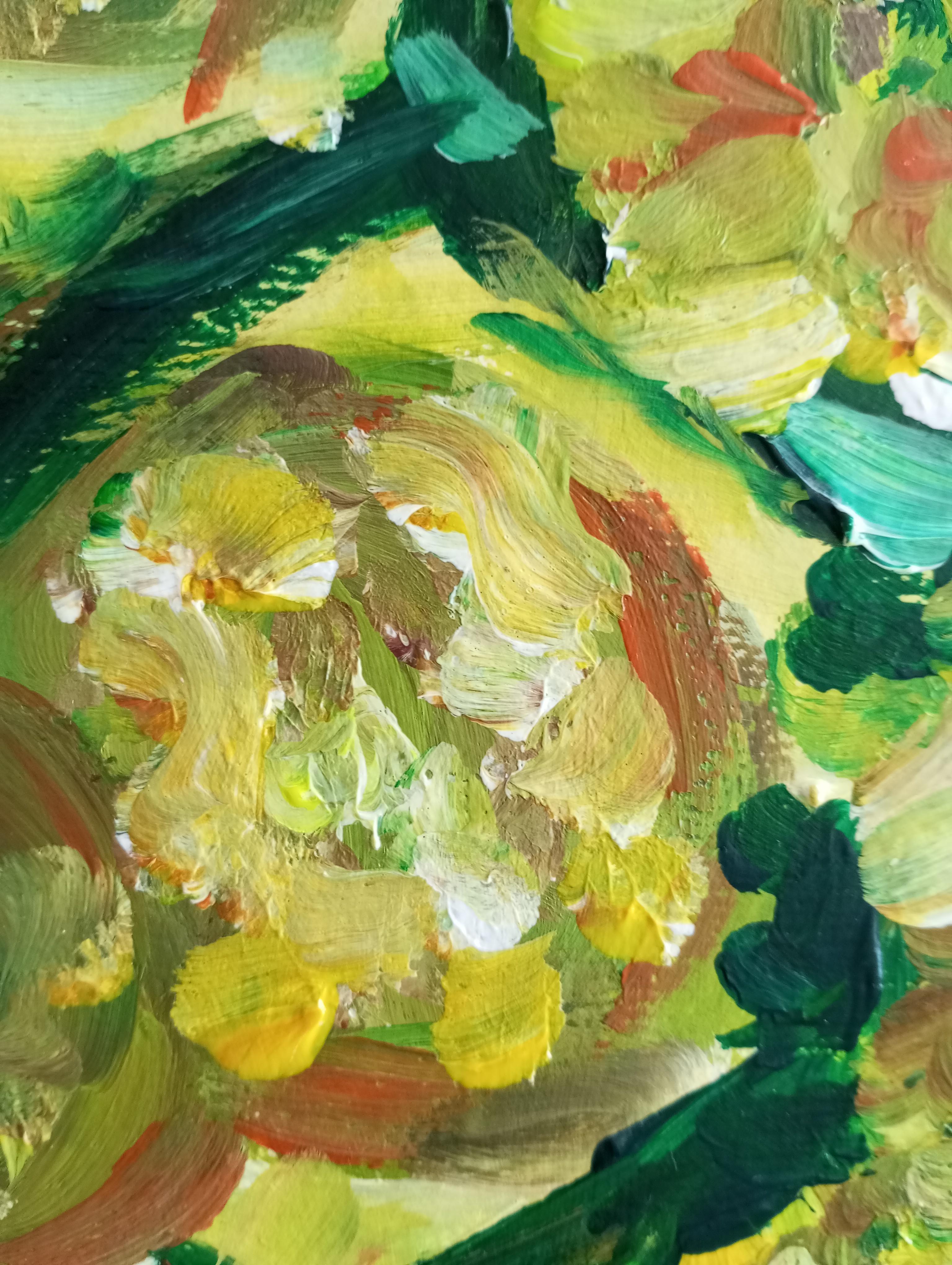 Contemporary impressionist artwork of sunflowers on paper inspired by Van Gogh For Sale 8
