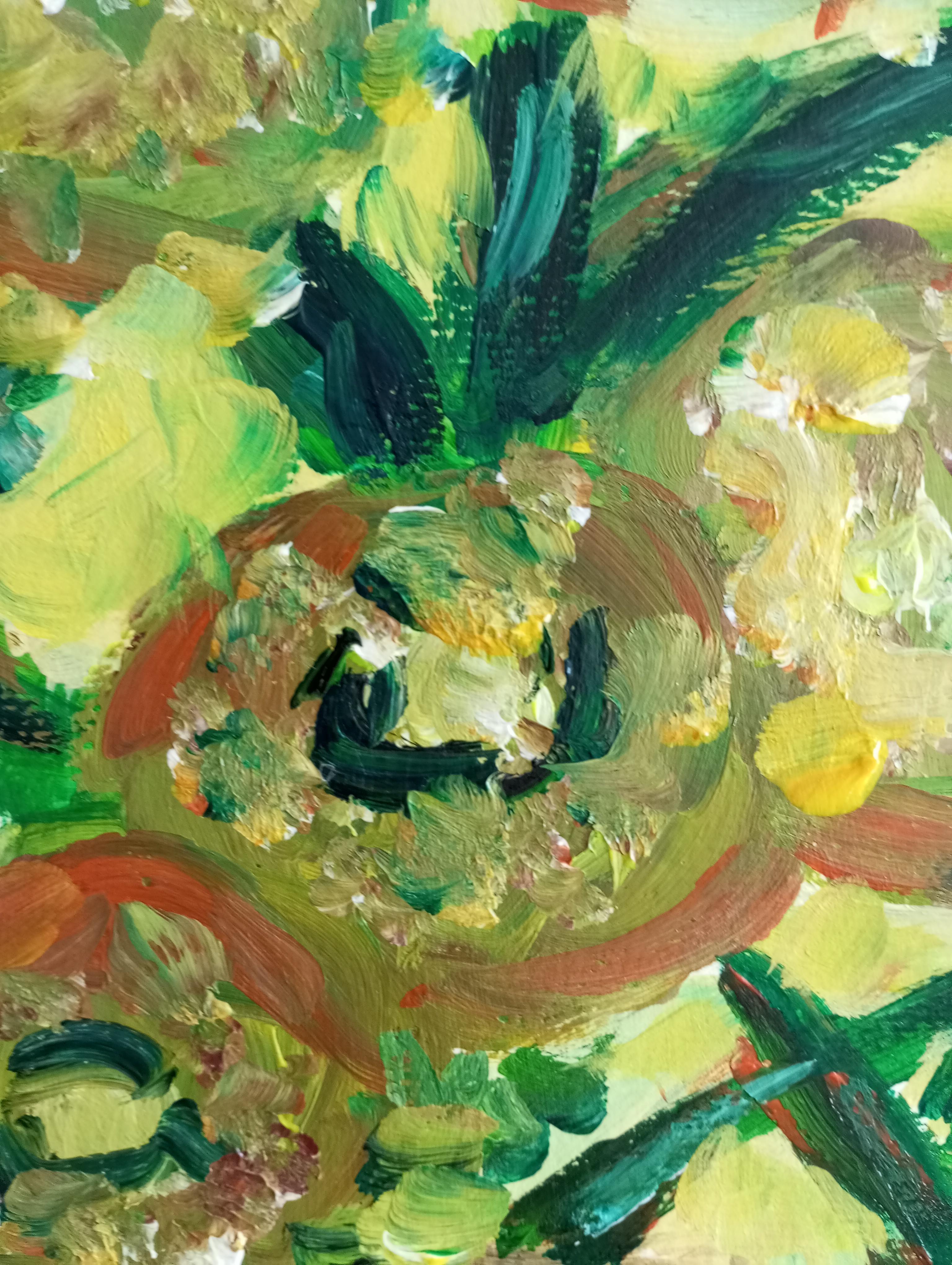 Contemporary impressionist artwork of sunflowers on paper inspired by Van Gogh For Sale 9