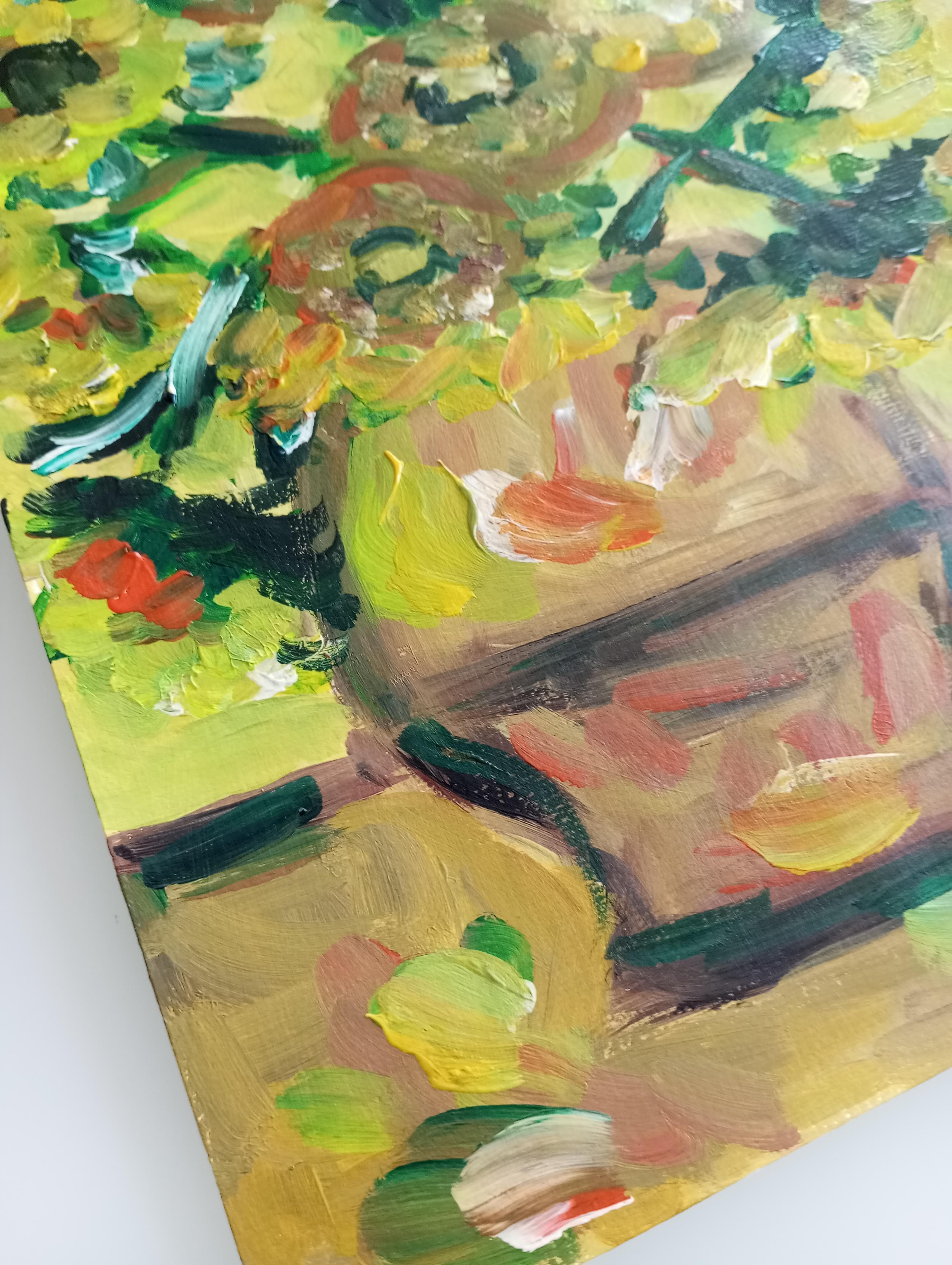 Contemporary impressionist artwork of sunflowers on paper inspired by Van Gogh For Sale 11