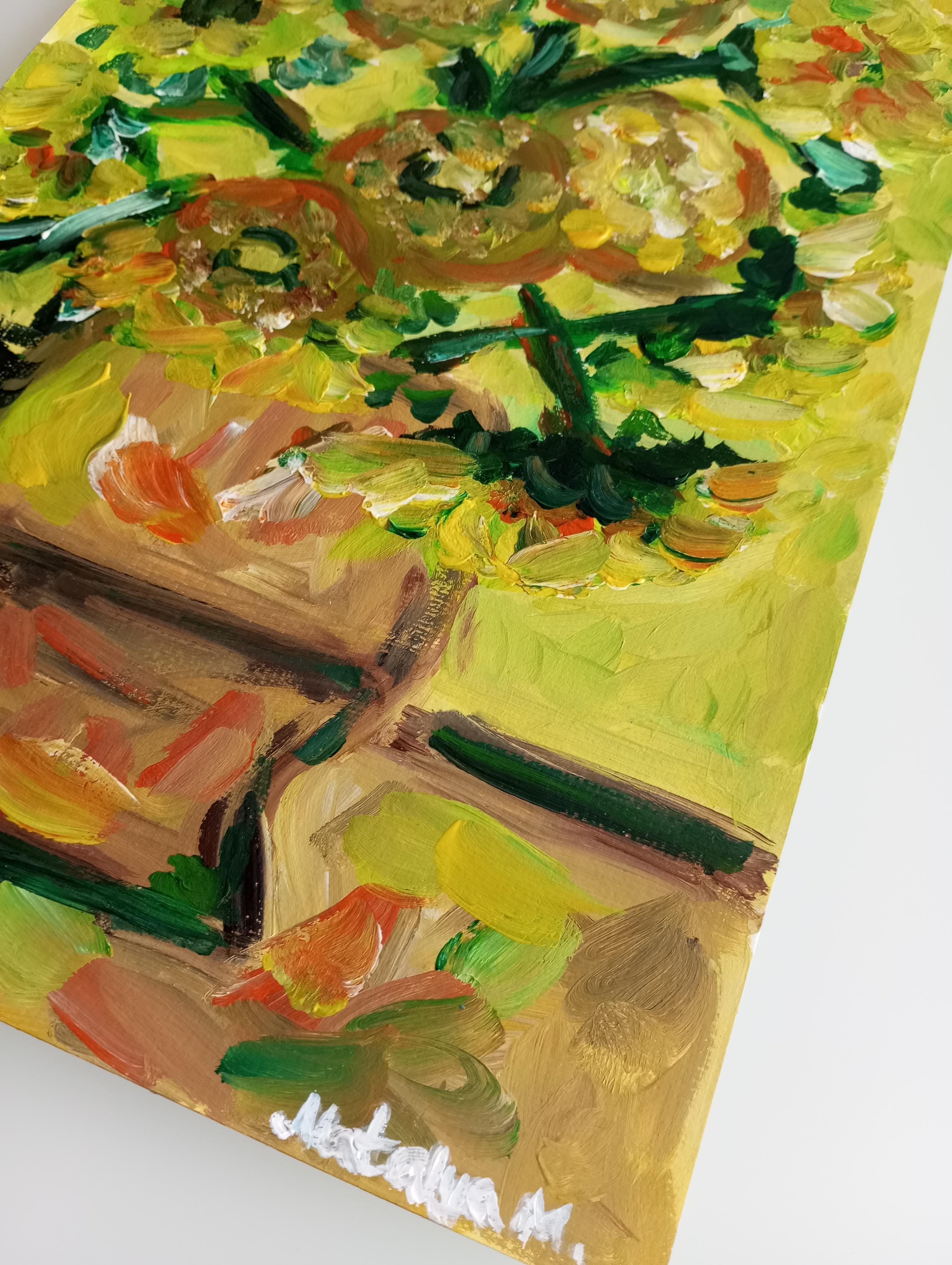 Contemporary impressionist artwork of sunflowers on paper inspired by Van Gogh For Sale 12