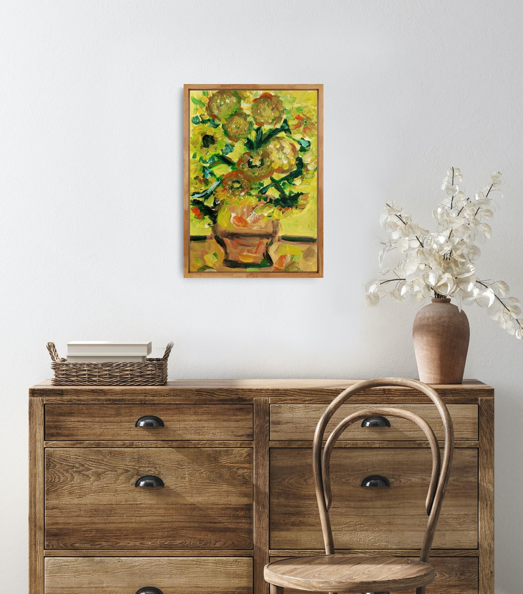 Contemporary impressionist artwork of sunflowers on paper inspired by Van Gogh For Sale 1
