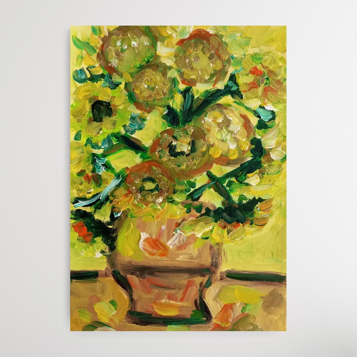 Contemporary impressionist artwork of sunflowers on paper inspired by Van Gogh For Sale 2