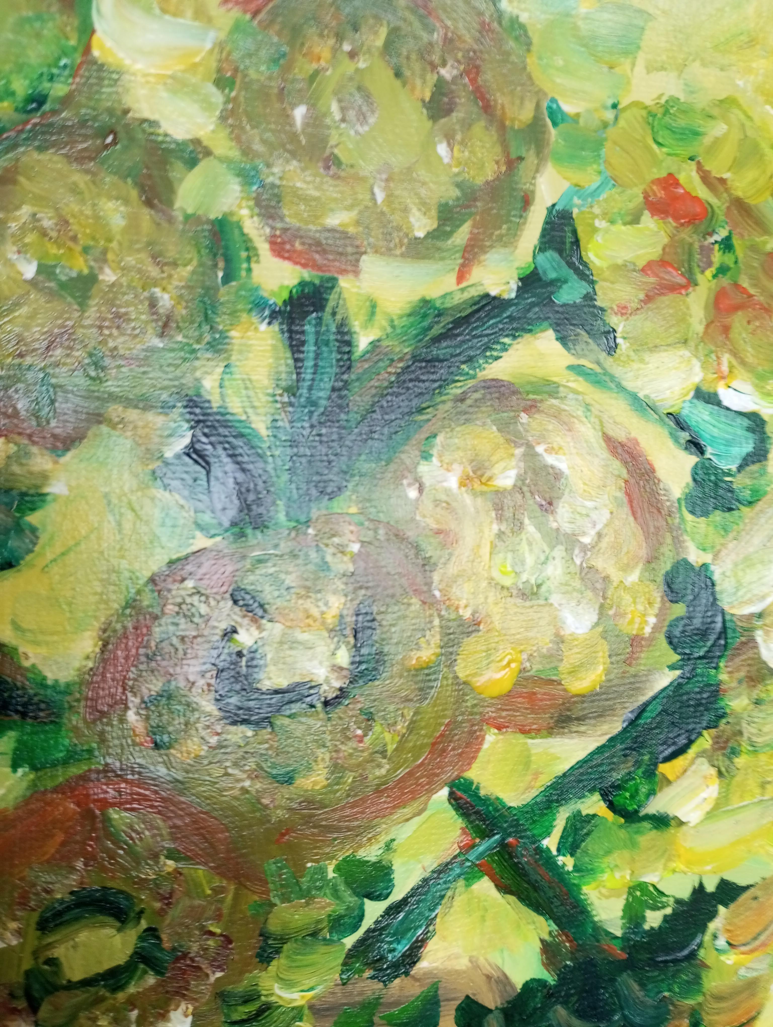 Contemporary impressionist artwork of sunflowers on paper inspired by Van Gogh For Sale 4