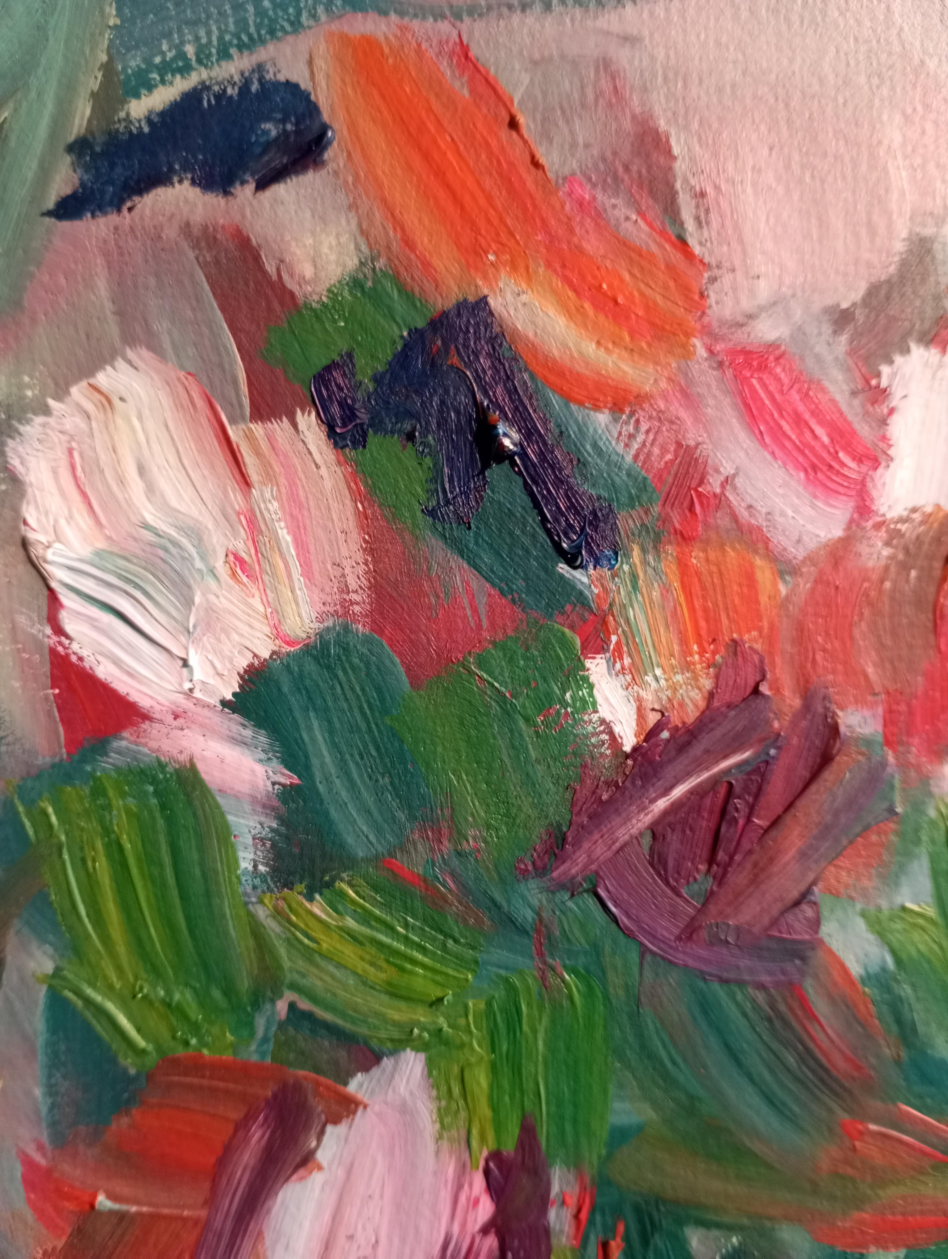 „Sweet memories“ (impressionistisches Blumenstrauß-Ölgemälde auf Papier) im Angebot 6