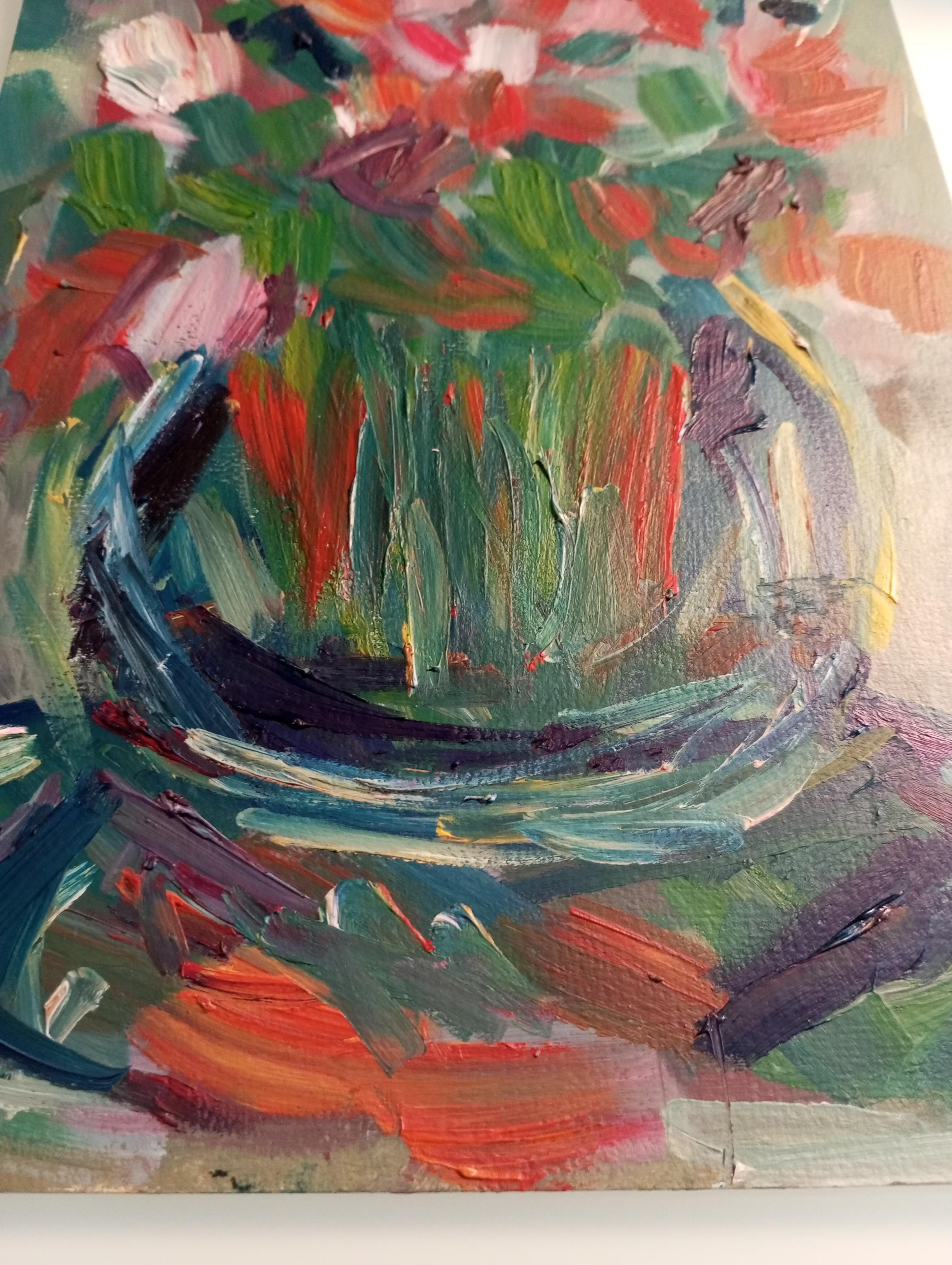 „Sweet memories“ (impressionistisches Blumenstrauß-Ölgemälde auf Papier) im Angebot 7