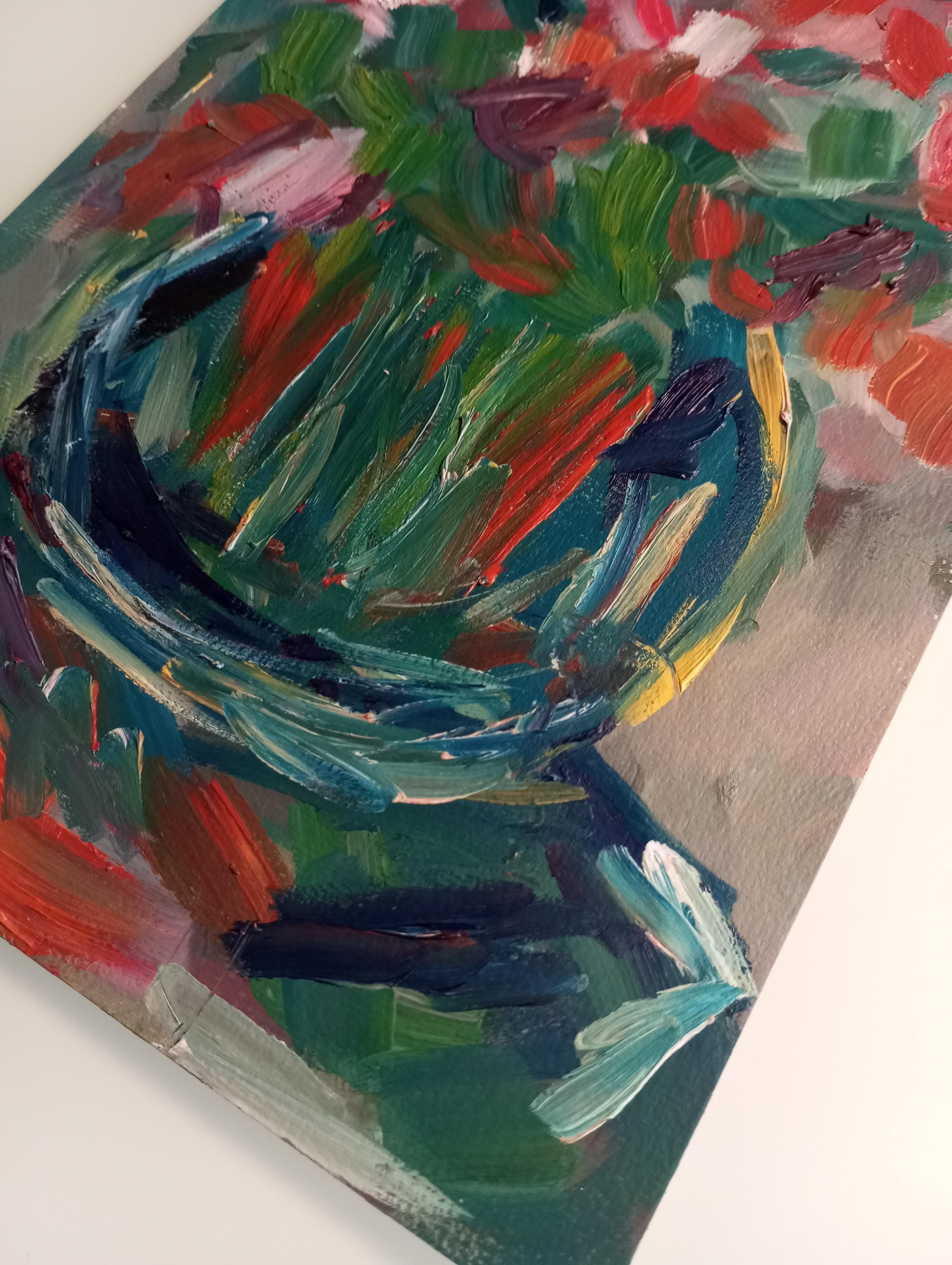 „Sweet memories“ (impressionistisches Blumenstrauß-Ölgemälde auf Papier) im Angebot 8