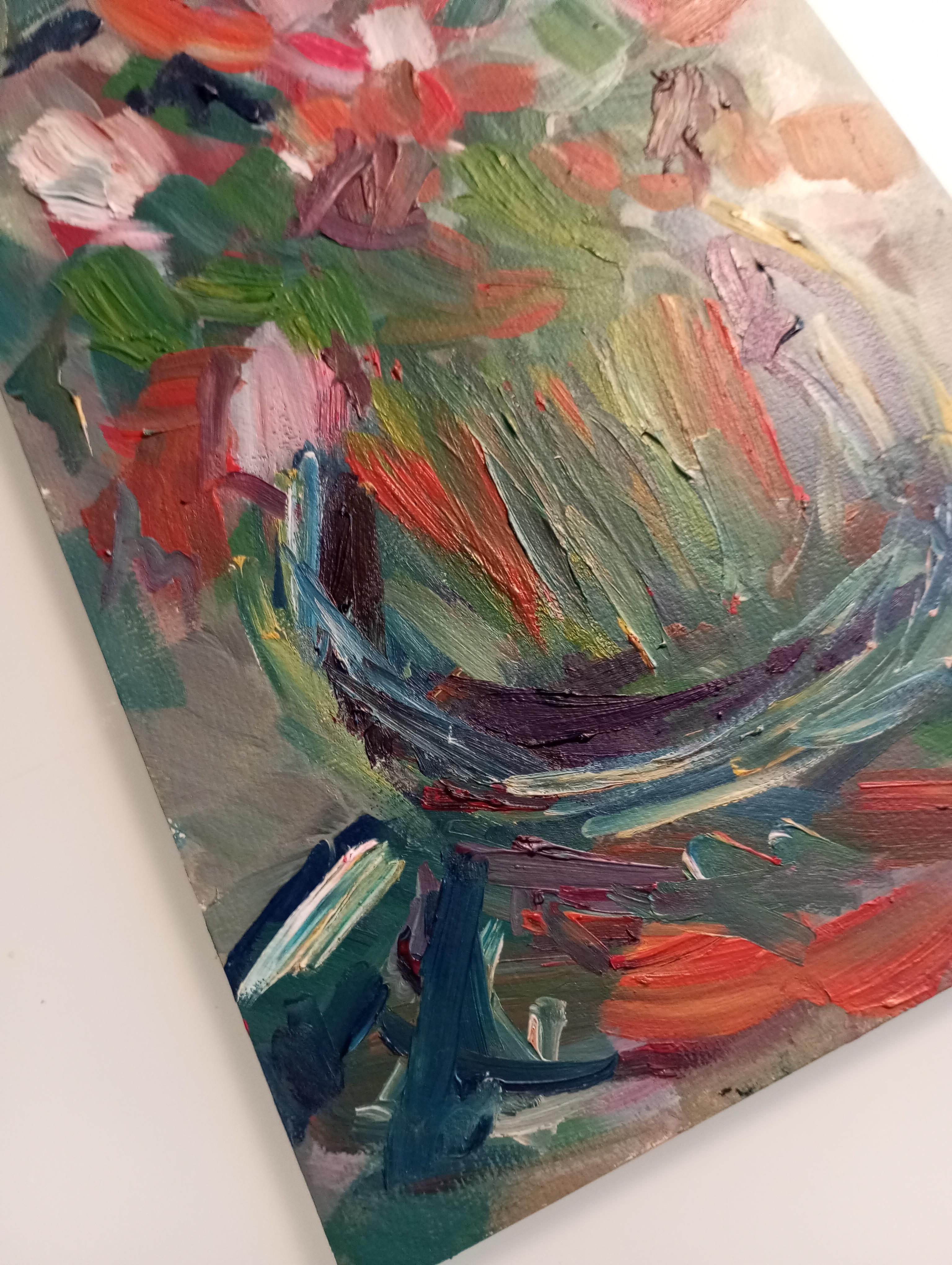 „Sweet memories“ (impressionistisches Blumenstrauß-Ölgemälde auf Papier) im Angebot 9