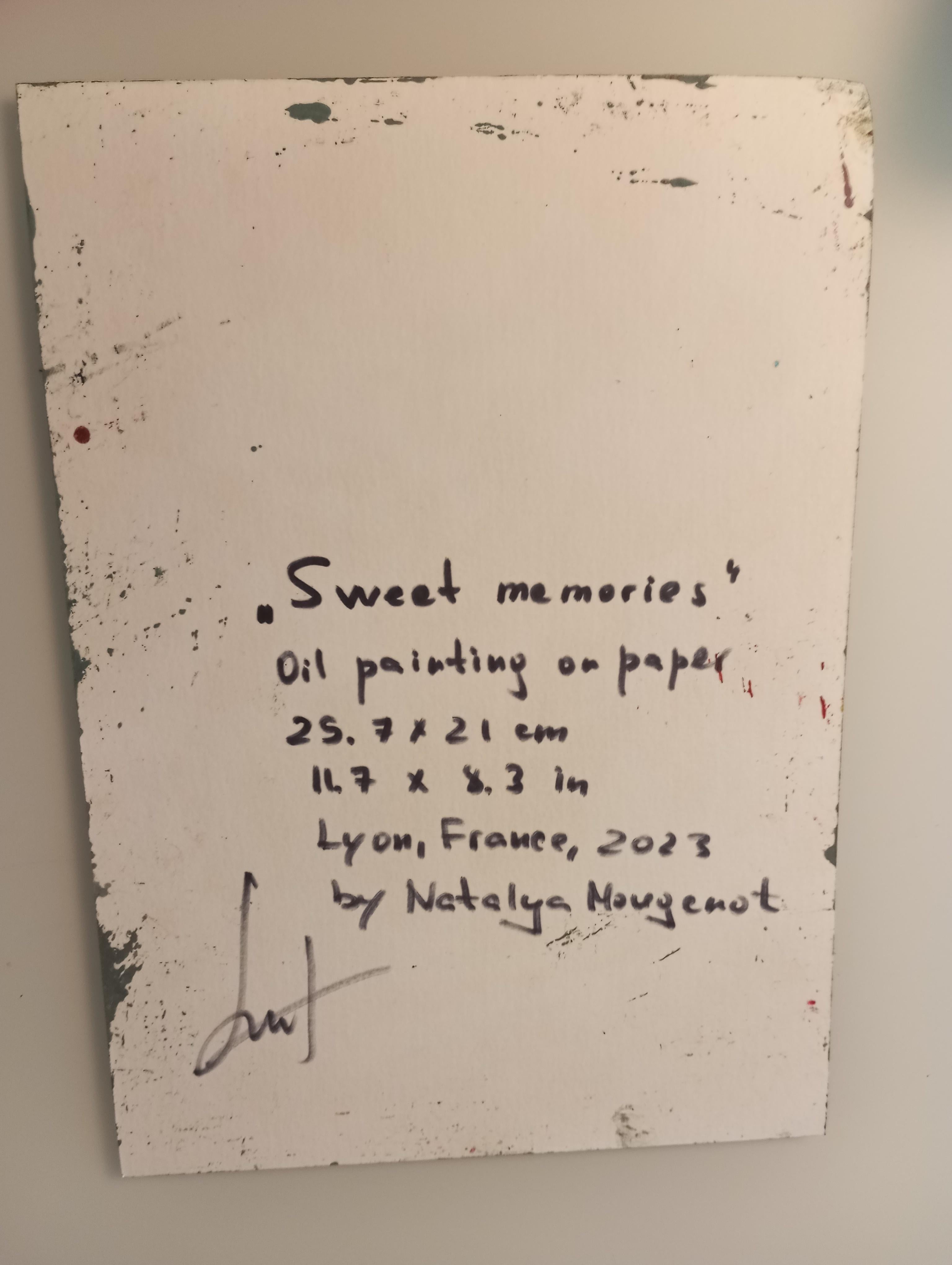 „Sweet memories“ (impressionistisches Blumenstrauß-Ölgemälde auf Papier) im Angebot 10