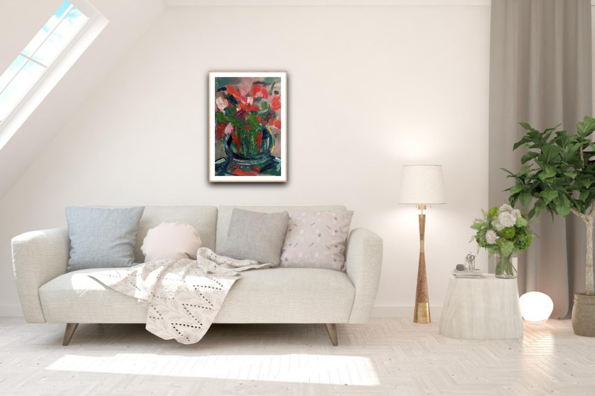 „Sweet memories“ (impressionistisches Blumenstrauß-Ölgemälde auf Papier) (Expressionismus), Painting, von Natalya Mougenot 