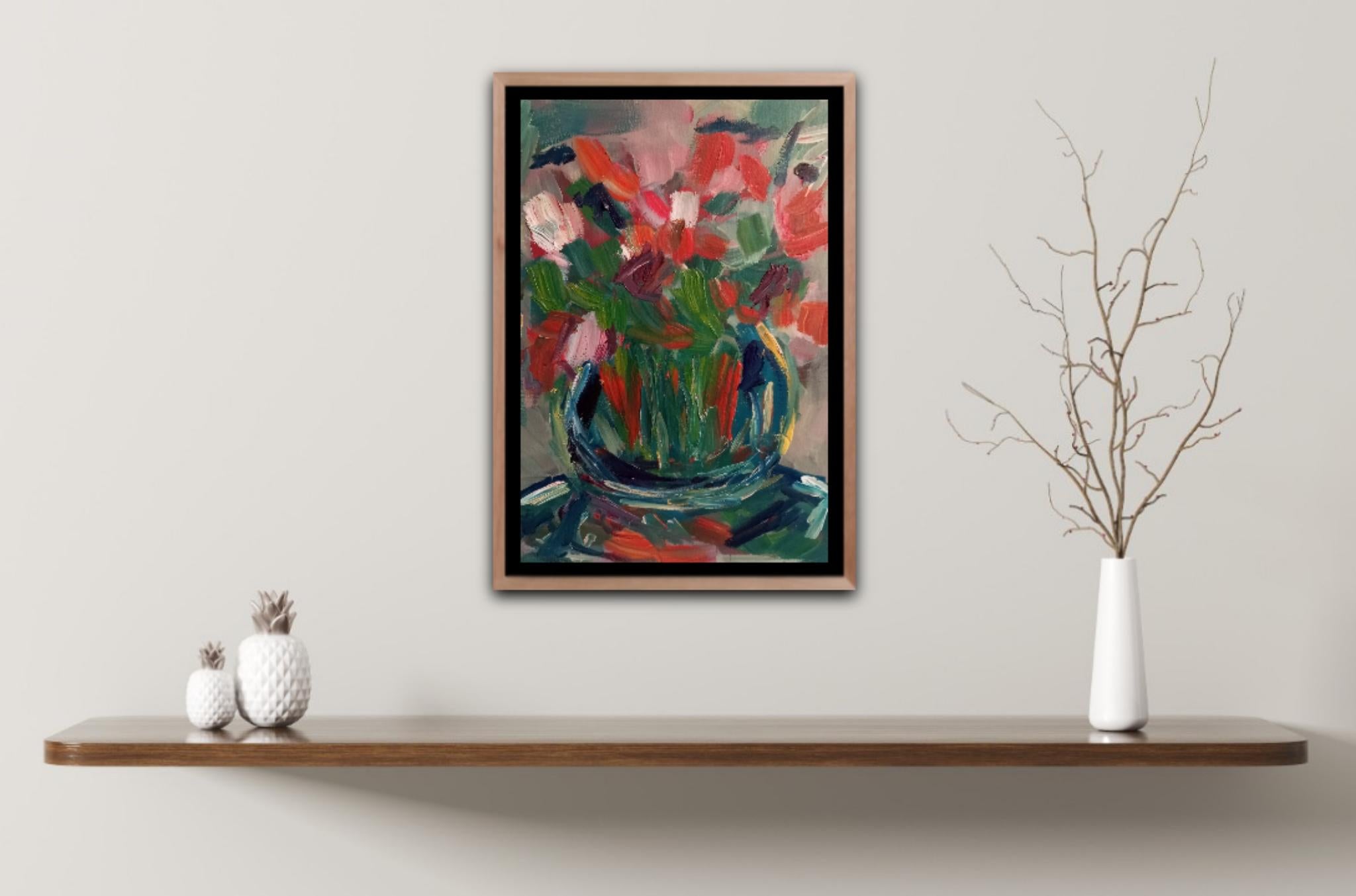 „Sweet memories“ (impressionistisches Blumenstrauß-Ölgemälde auf Papier) im Angebot 1