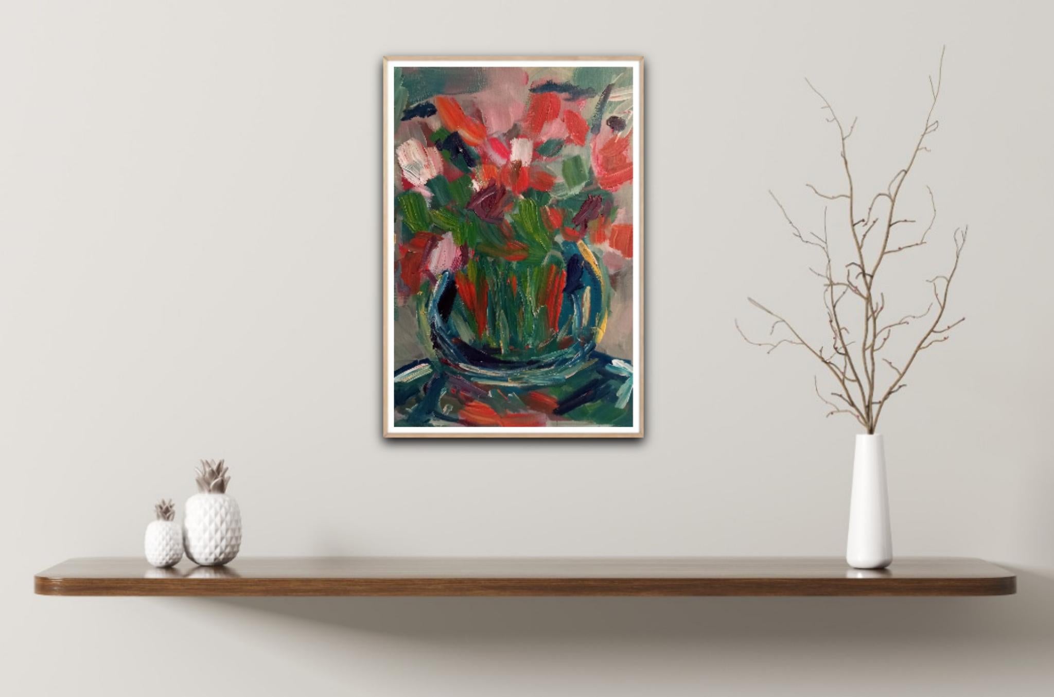 „Sweet memories“ (impressionistisches Blumenstrauß-Ölgemälde auf Papier) im Angebot 2